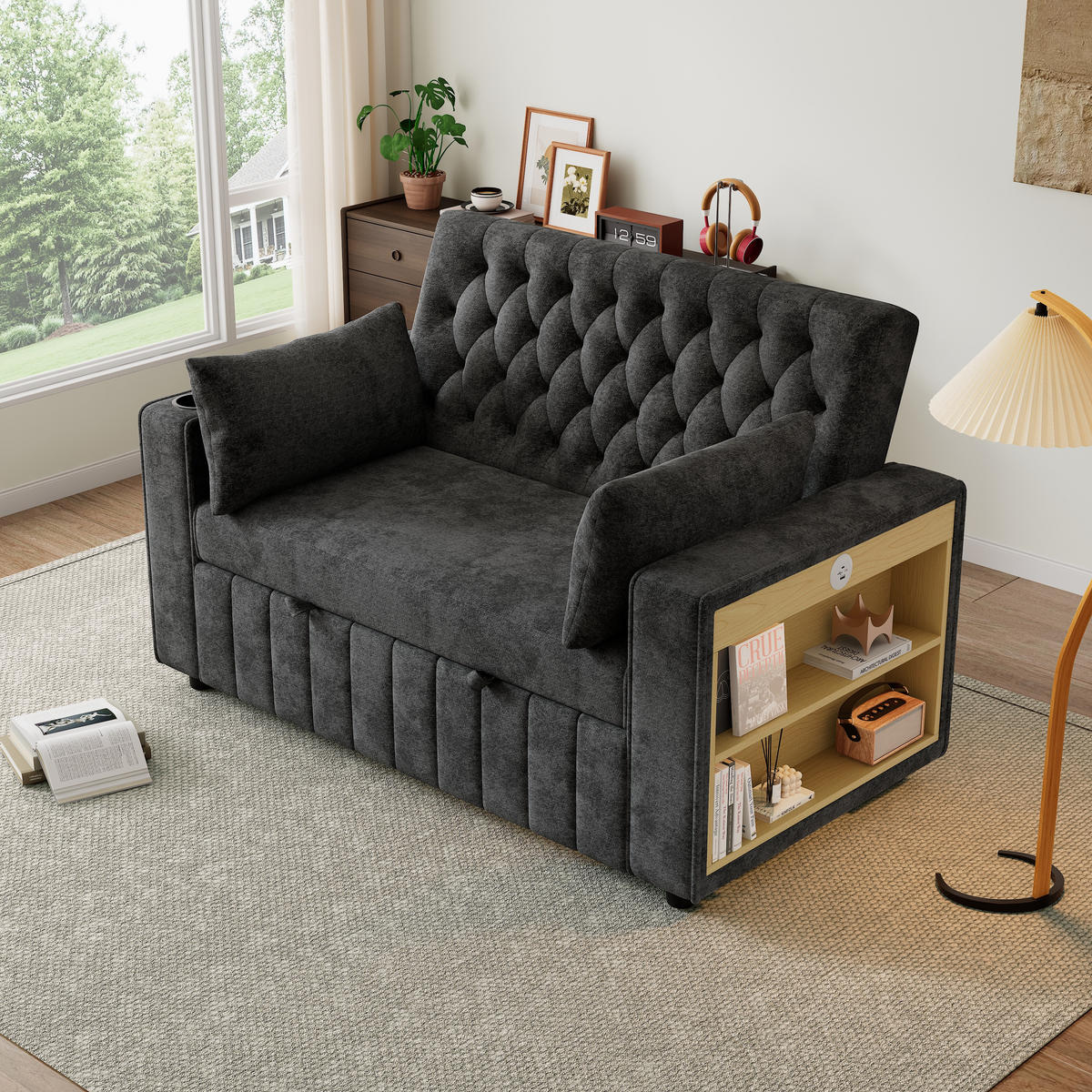 SCHLAFSOFA, Chenille mit USB-Anschluss, Stauraum & 3-fach verstellbarer Rückenlehne, 140/137/84 cm, Grau - Grau, Textil (137/84/140cm) - Redom