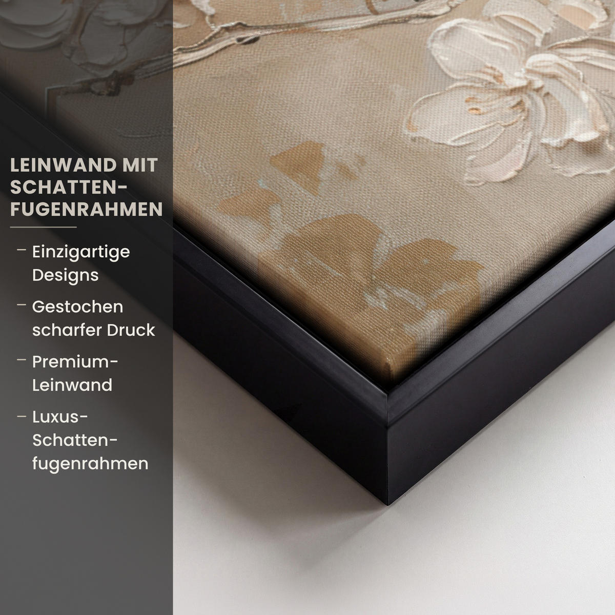 LEINWAND Bilder mit Rahmen - Blumen - Modern - Beige - Weiß - Blüte - 80x60 - Beige, Textil (80/60cm) - MuchoWow