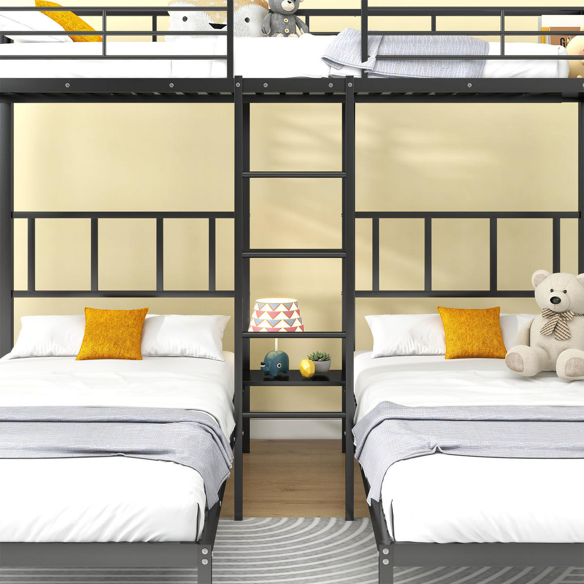 ETAGENBETT 90/200 cm Schwarz Dreifaches mit Leiter und Stauraum - Schwarz, Metall (90/200cm) - OKWISH