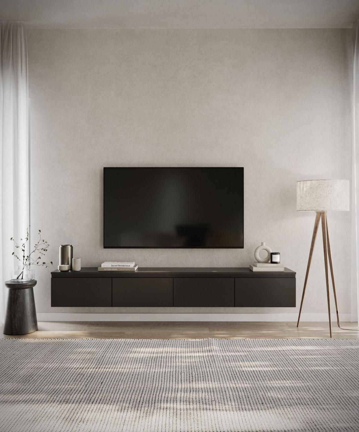 TV-LOWBOARD Bemmi Schwarz 200 cm - Schwarz, Holzwerkstoff (200/28.4/31.8cm) - Selsey