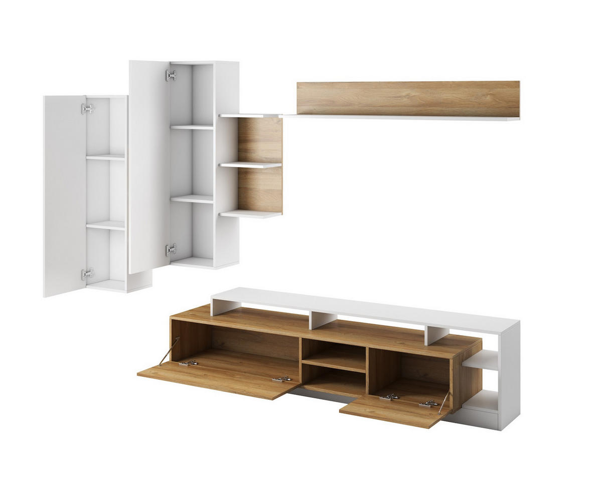 WOHNZIMMER-SET Alva Grand Eiche / weiß 6-teilig - Eichefarben/Braun, Holz/Holzwerkstoff (345/120/44cm) - Feldmann-Wohnen