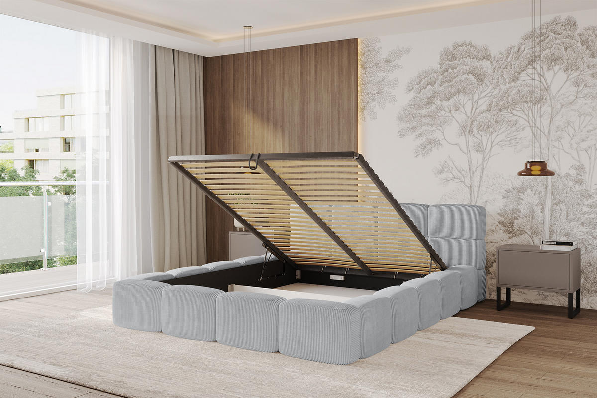 POLSTERBETT mit Bettkasten und Lattenrost, Bett mit Matratze H3/H4, Kopfteil, Boxbett, Doppelbett mit Stauraum - NATA-v1 200x200 Grau - Graphitfarben, Holzwerkstoff/Textil (200/200cm) - ALTDECOR