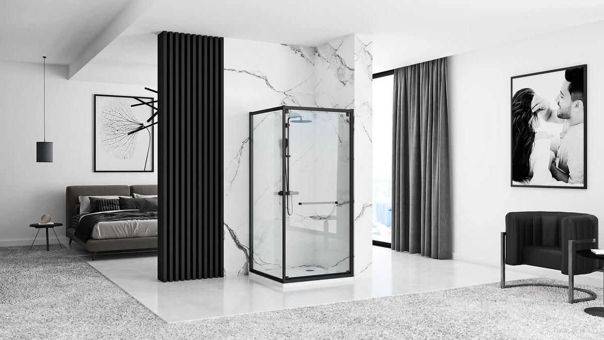 DUSCHKABINE Rea Space In Black 80x100 ohne Duschwanne - Schwarz, Glas (80/100/195cm) - REA