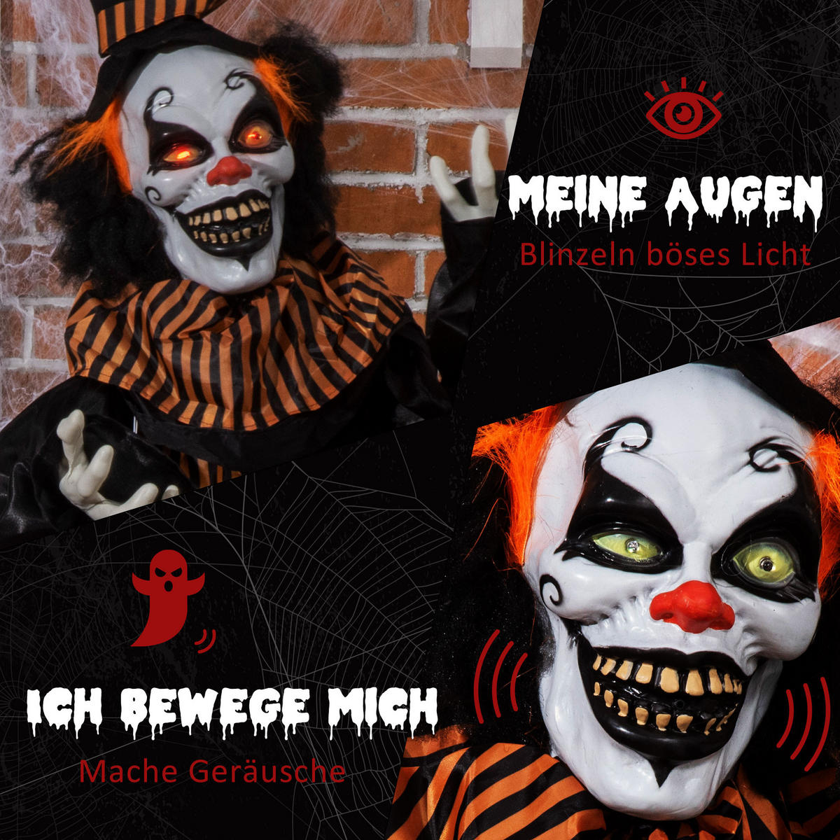HALLOWEEN HORROR-CLOWN, Mehrfarbig, Polyester, PVC, Kunststoff, PE-Schaumstoff - Multicolor, Kunststoff (20/170/120cm) - Outsunny