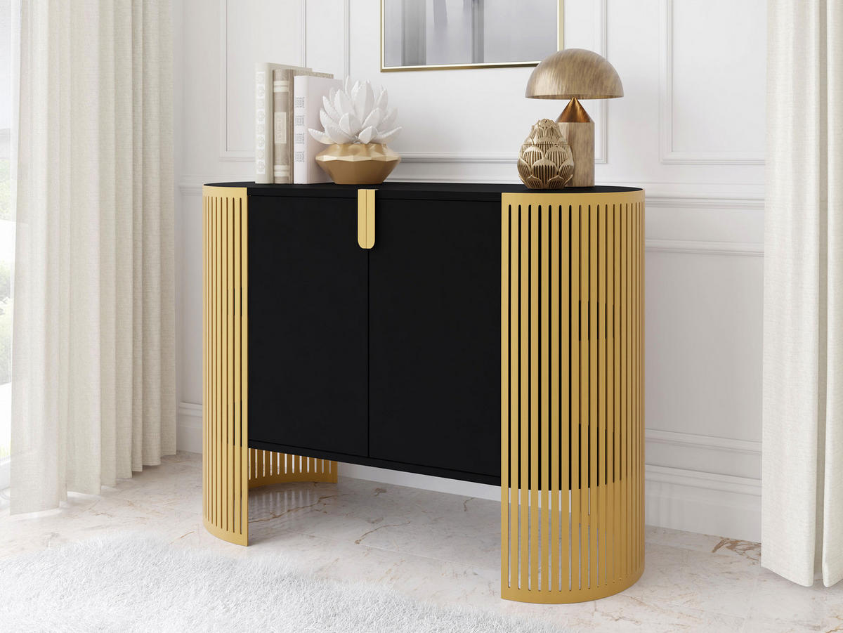 KOMMODE Fikoli Gold - Goldfarben/Schwarz, Holzwerkstoff/Metall (120/90/40cm) - MIRJAN24