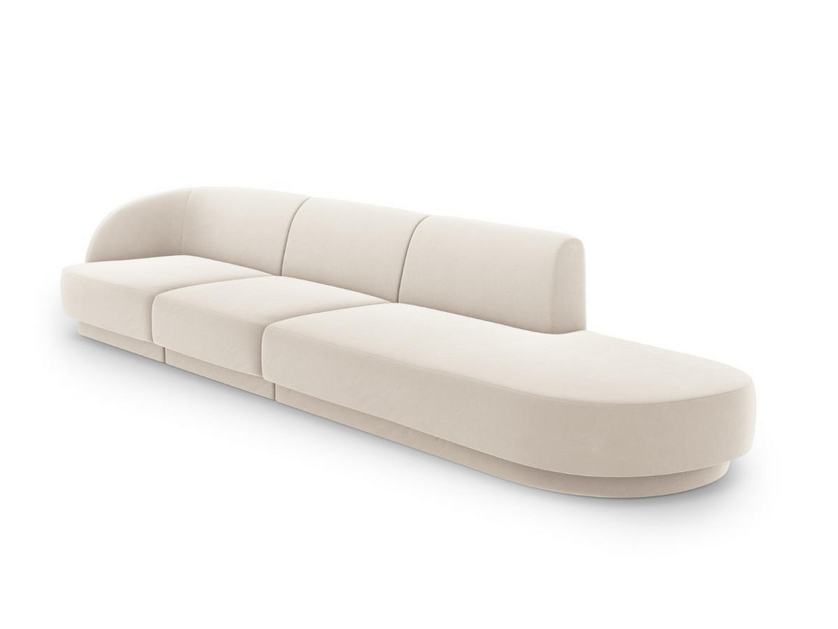 RECHTES-SOFA Miley aus Samt leichtes beige 4 Sitzplätze - Beige, Textil (90/70/323cm) - Micadoni