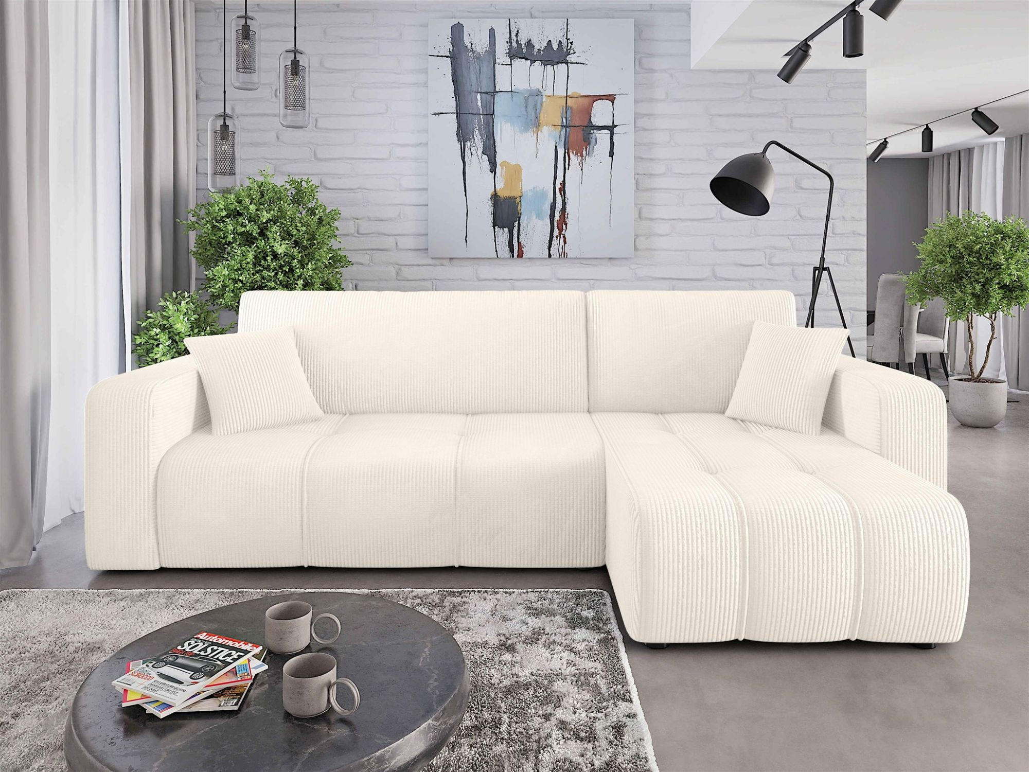 ECKSOFA Dagny Mit Schlaffunktion - Creme, Holzwerkstoff/Textil (248/146cm) - Fun Möbel