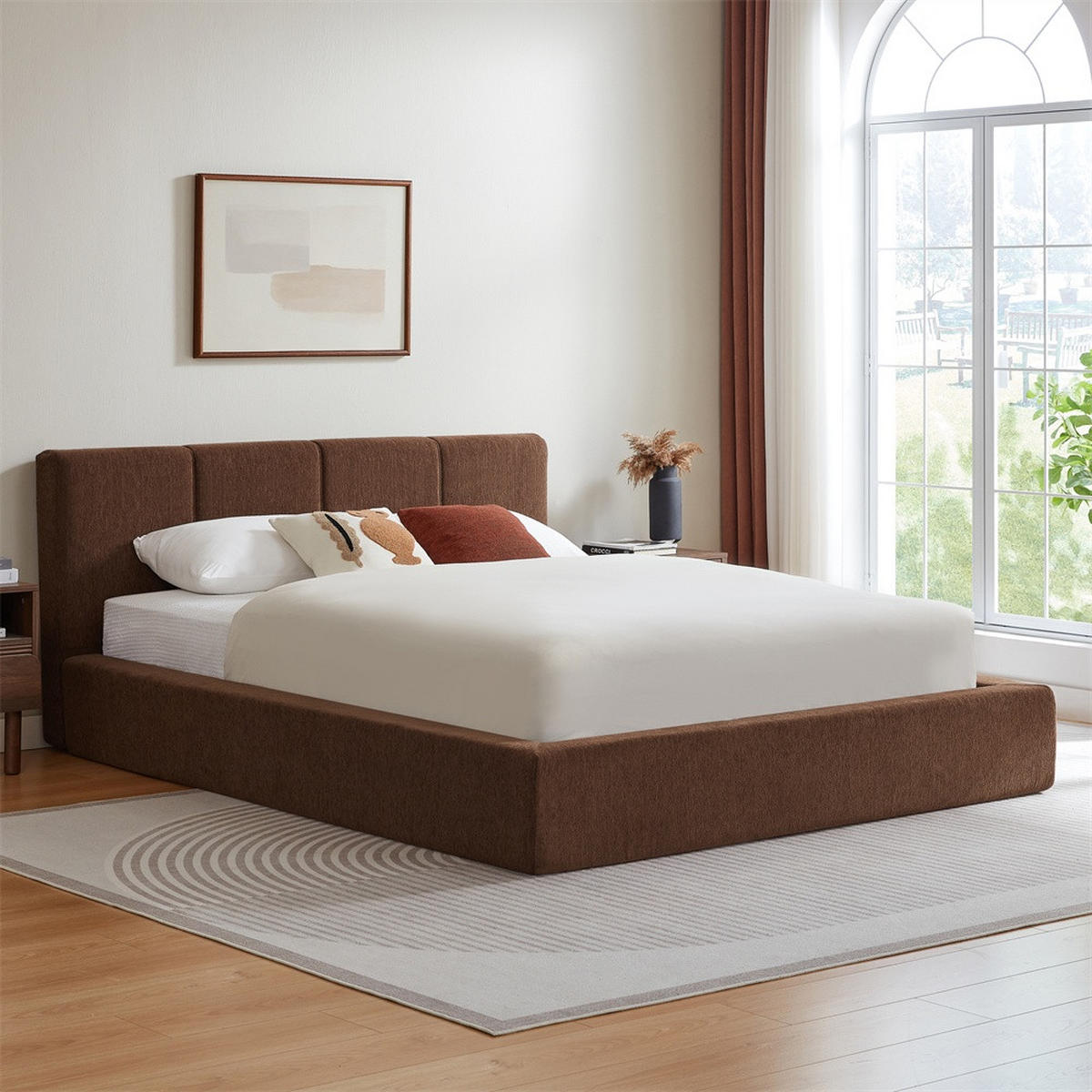 POLSTERBETT 160x200 cm mit gepolstertem Kopfteil - Lattenrost - ohne Matratze - Braun - Braun, Textil (160/200cm) - DELFA
