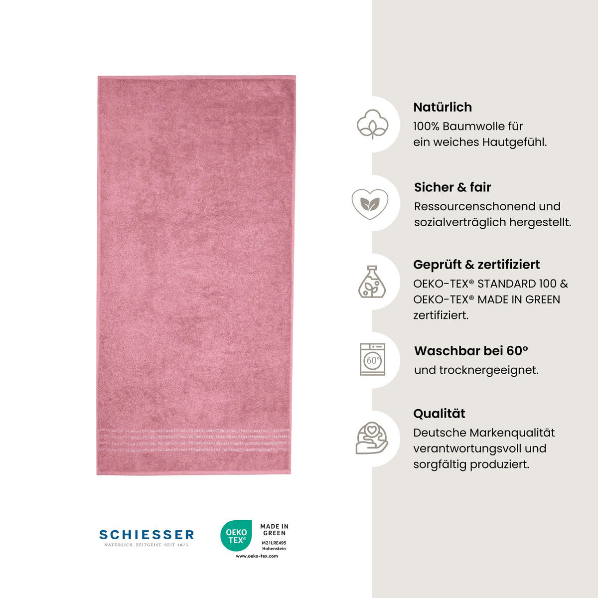 DUSCHTUCHSET Milano - 2-teilig - 70 x 140 cm - Malve - Mauve, Textil (70/140cm) - SCHIESSER