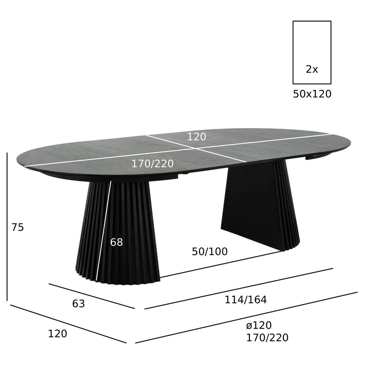 ESSTISCH 120/120/75 Schwarz rund - Schwarz, Holzwerkstoff (120/120/75cm) - Furnhouse