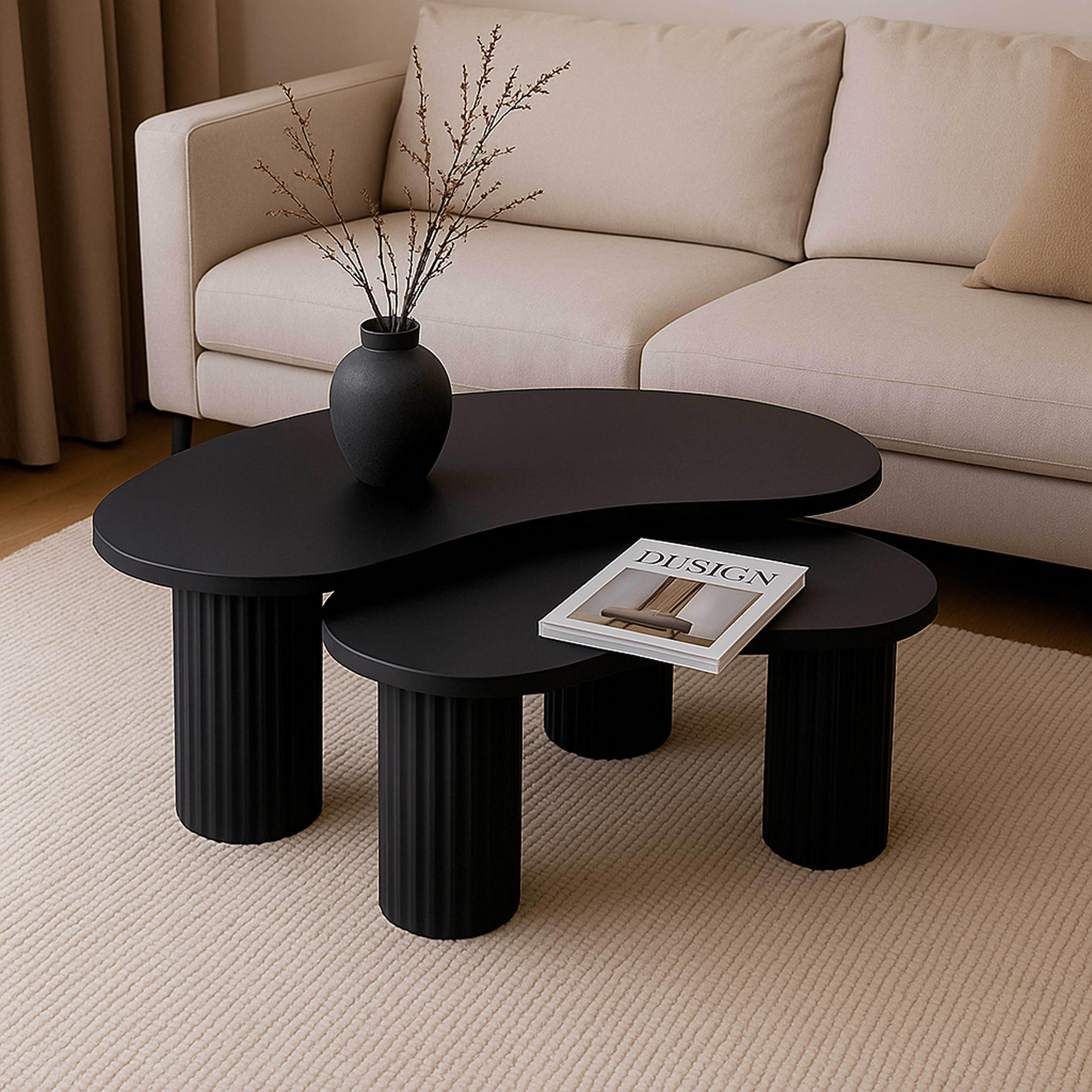COUCHTISCH, Schwarz - Beige, Holzwerkstoff (100/60/38cm) - Oviala