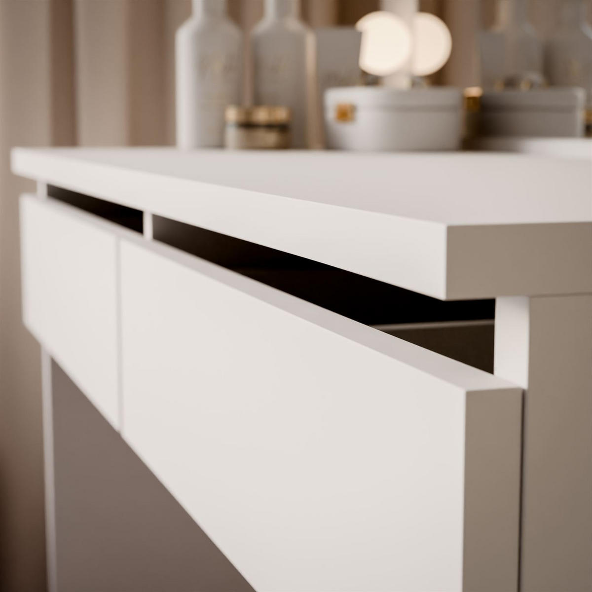 SCHMINKTISCH LUMINE mit Spiegel und LED-Beleuchtung - Weiß, Holzwerkstoff (80/139/40cm) - Lookway