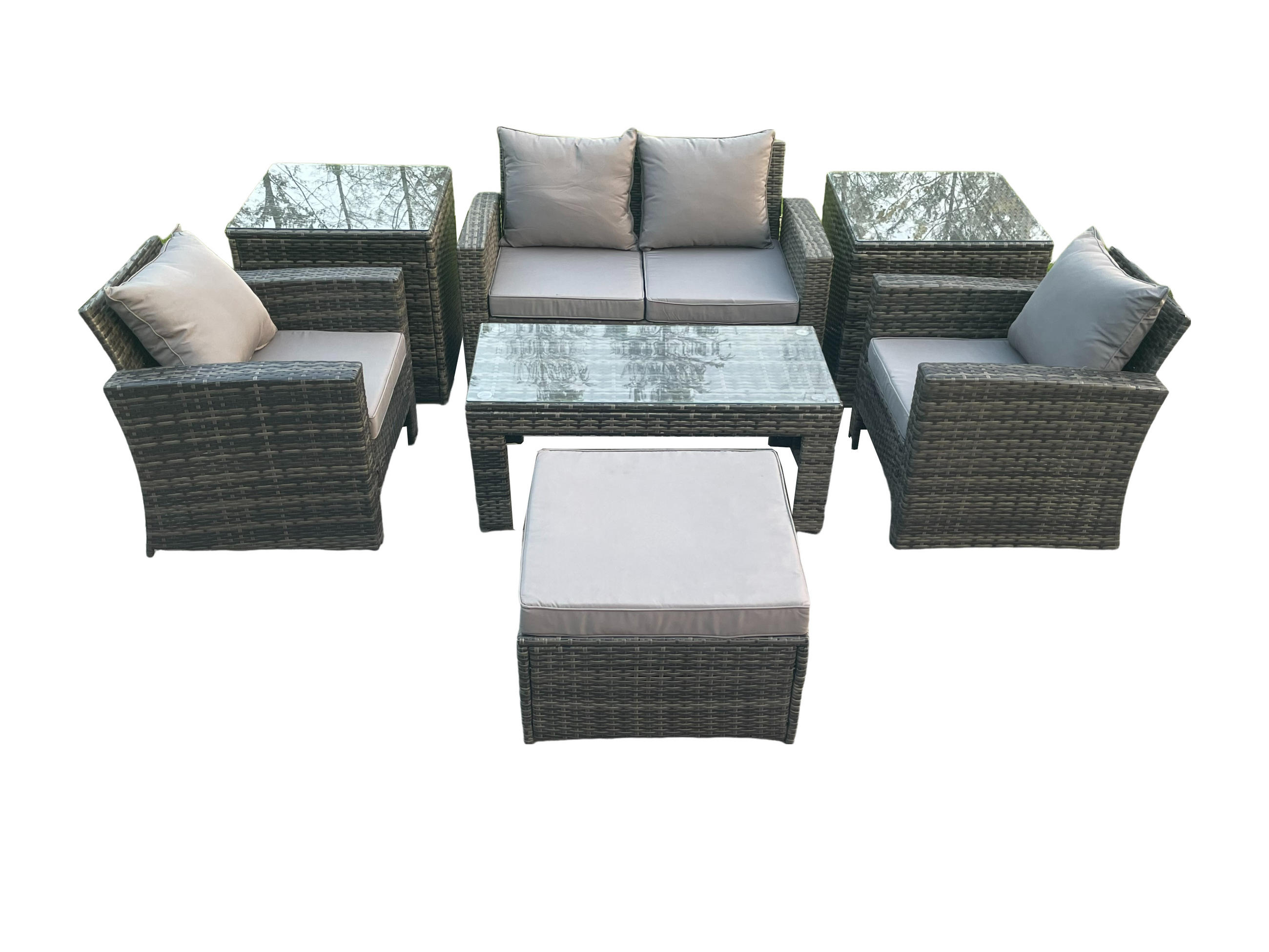 GARTENGARNITUR Polyrattan Dunkelgrau 5-Sitzer - Dunkelgrau, Metall - Fimous