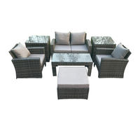 GARTENGARNITUR Polyrattan Dunkelgrau 5-Sitzer - Dunkelgrau, Metall - Fimous