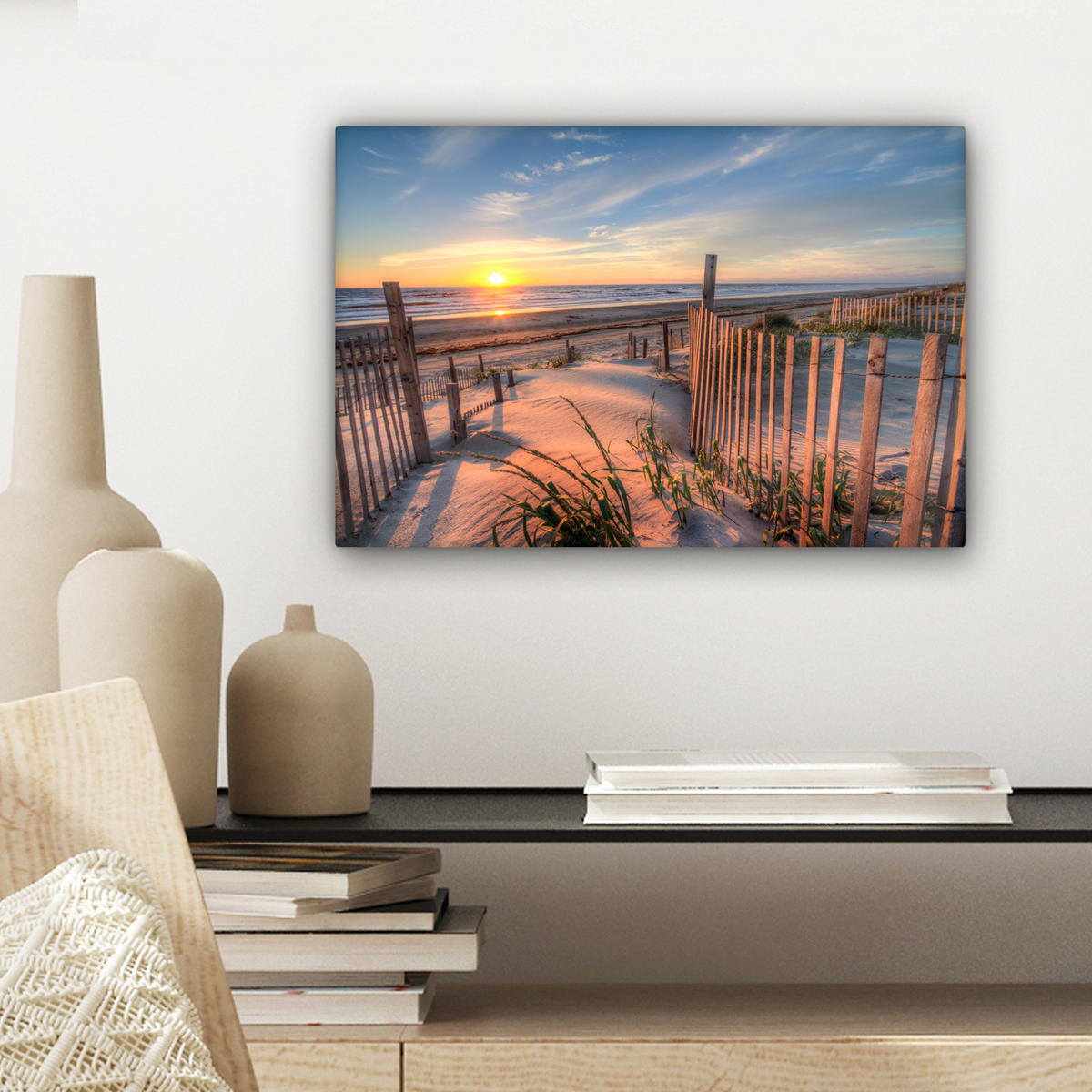 LEINWANDBILD Strand - Meer - Düne - Sonnenuntergang - Landschaft 30x20 cm - Beige, Textil (30/20cm) - MuchoWow