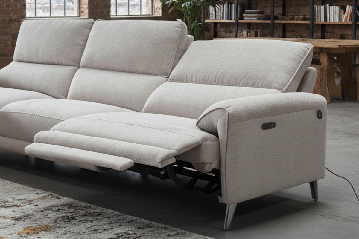 ECKSOFA ADRIANA Hellgrau Flachgewebe Relaxfunktion - Hellgrau/Schwarz, Textil/Metall (280/163cm) - KAWOLA
