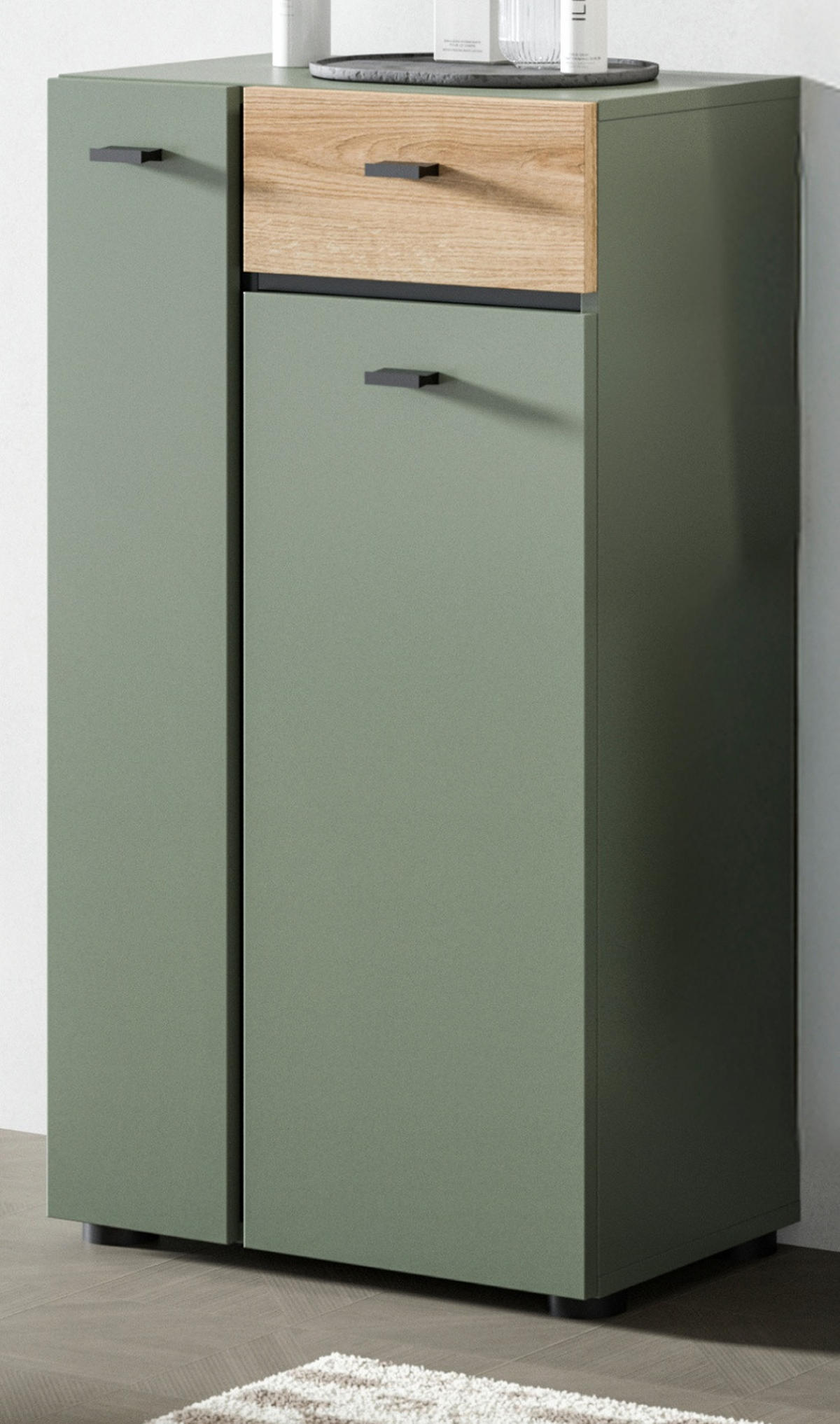 BADKOMMODE grün, Evoke Eiche 51 cm, Midischrank mit 7 Fächern - Eichefarben/Schwarz, Holzwerkstoff/Kunststoff (51/91/30cm) - Inn.Furn