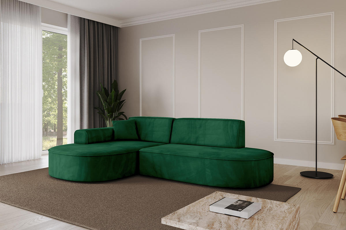 ECKSOFA Ottomane Links MARI-L1 - 243x171x79 cm Dunkelgrün Velours - Dunkelgrün/Schwarz, Holzwerkstoff/Kunststoff (243/171cm) - ALTDECOR