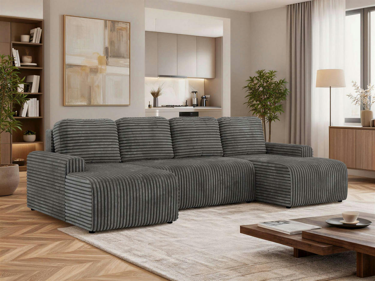 SEDACIA SÚPRAVA NESSARO U Sivá Manšester - čierna/sivá, textil/plast (312/92/151cm) - MKS