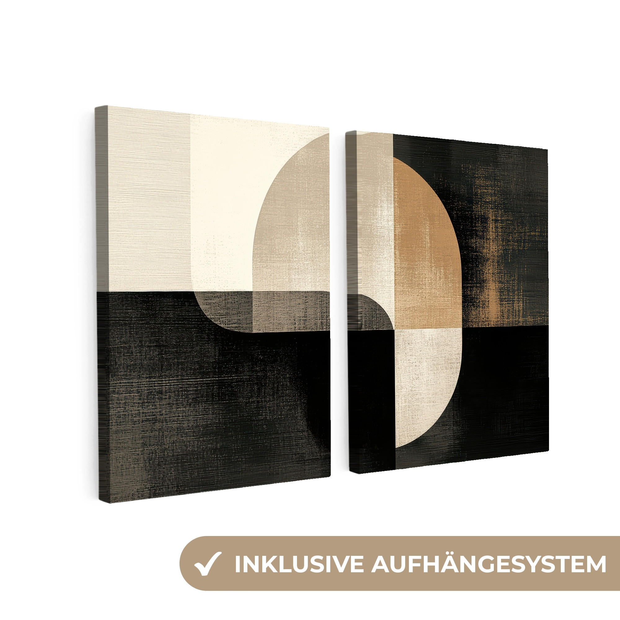 LEINWANDBILD - 2er Set - Formen - Abstrakt - Gold - 100x70 - Schwarz, Textil (100/70cm) - MuchoWow