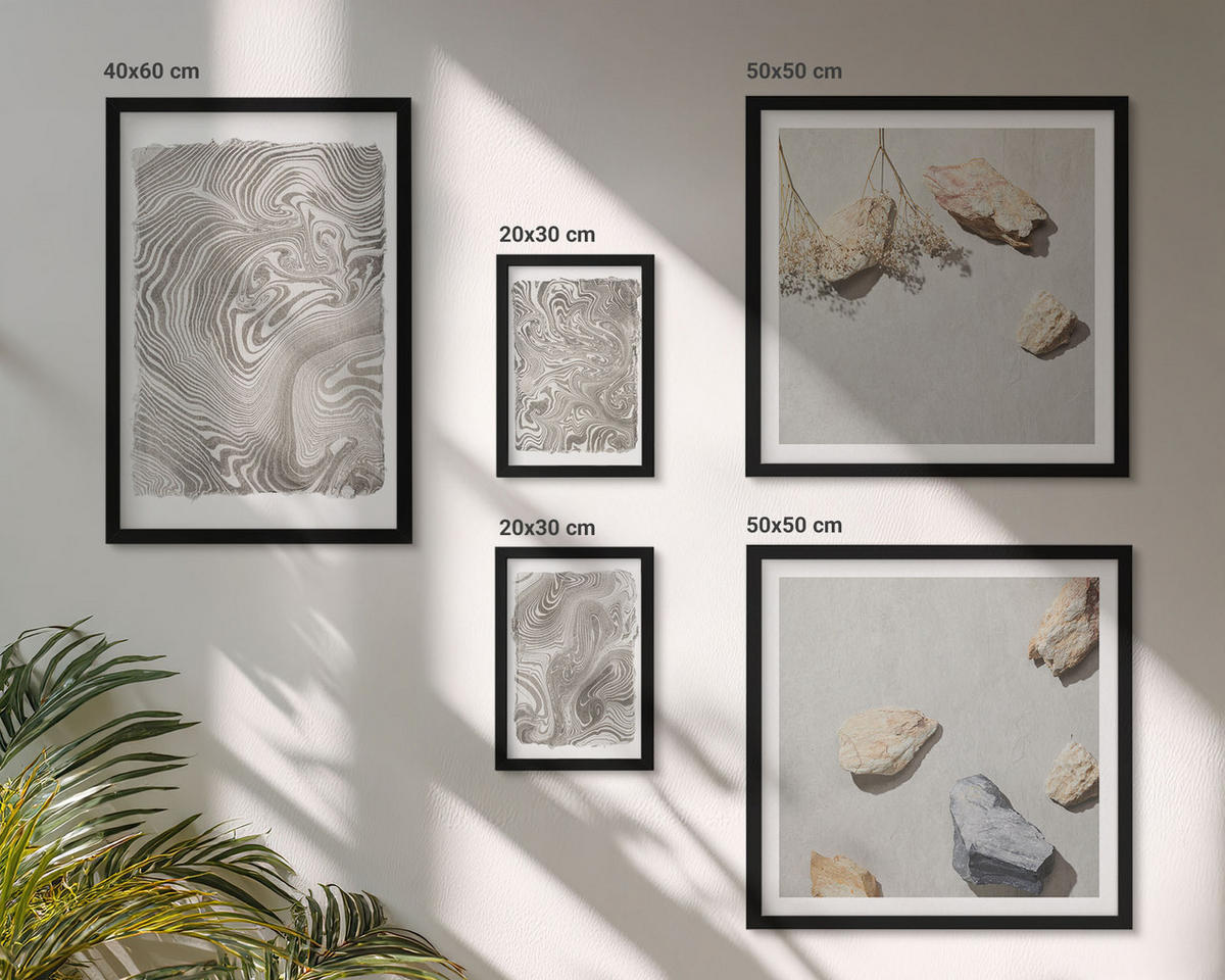 WANDBILDER 5er-Set - 50x50 cm & 20x30 cm & 40x60 cm Schwarzer Rahmen - Moderne abstrakte Formen - Schwarz, Kunststoff (40/60cm) - ArtPrintCave