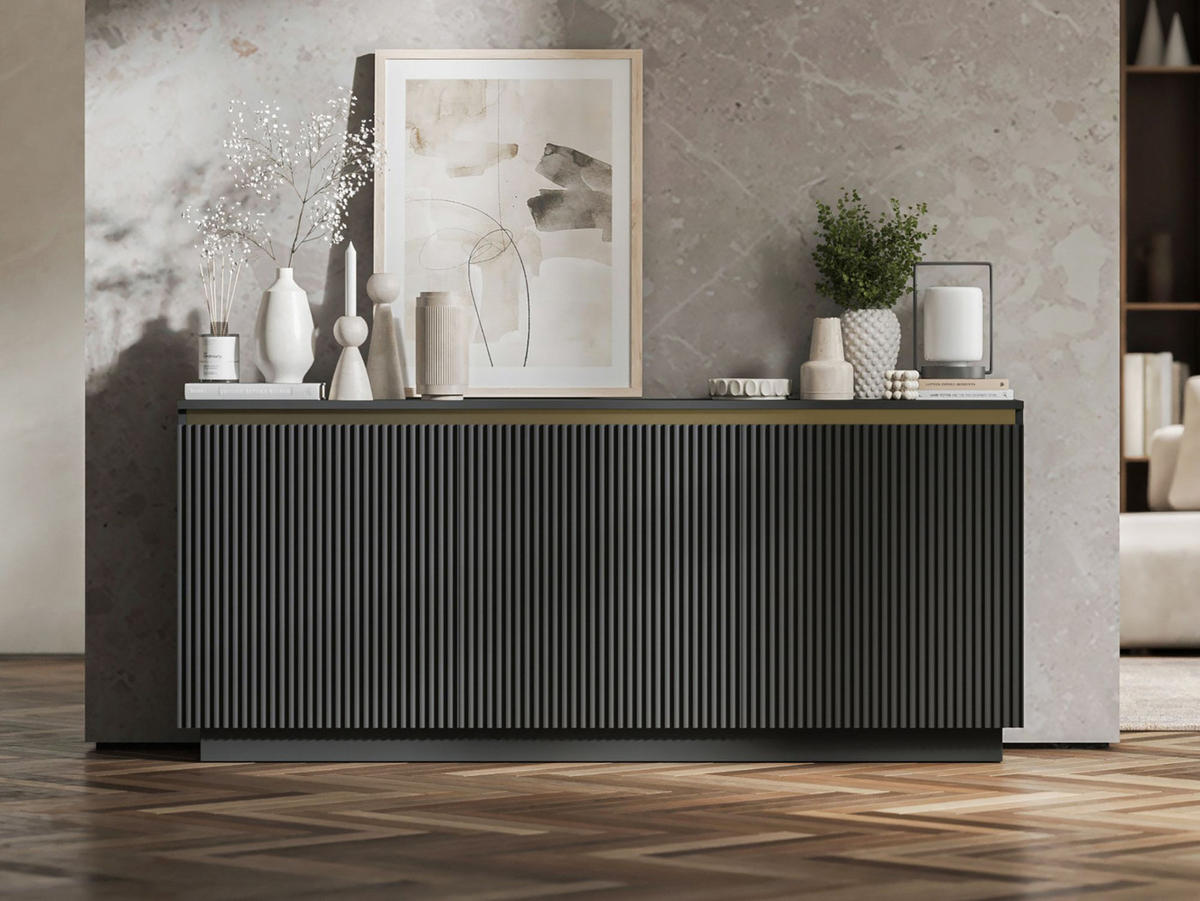 KOMMODE Selene 3D Schwarz Matt Glamour 167 cm - Schwarz, Holzwerkstoff (166.8/71.4/35cm) - Meble Lindner