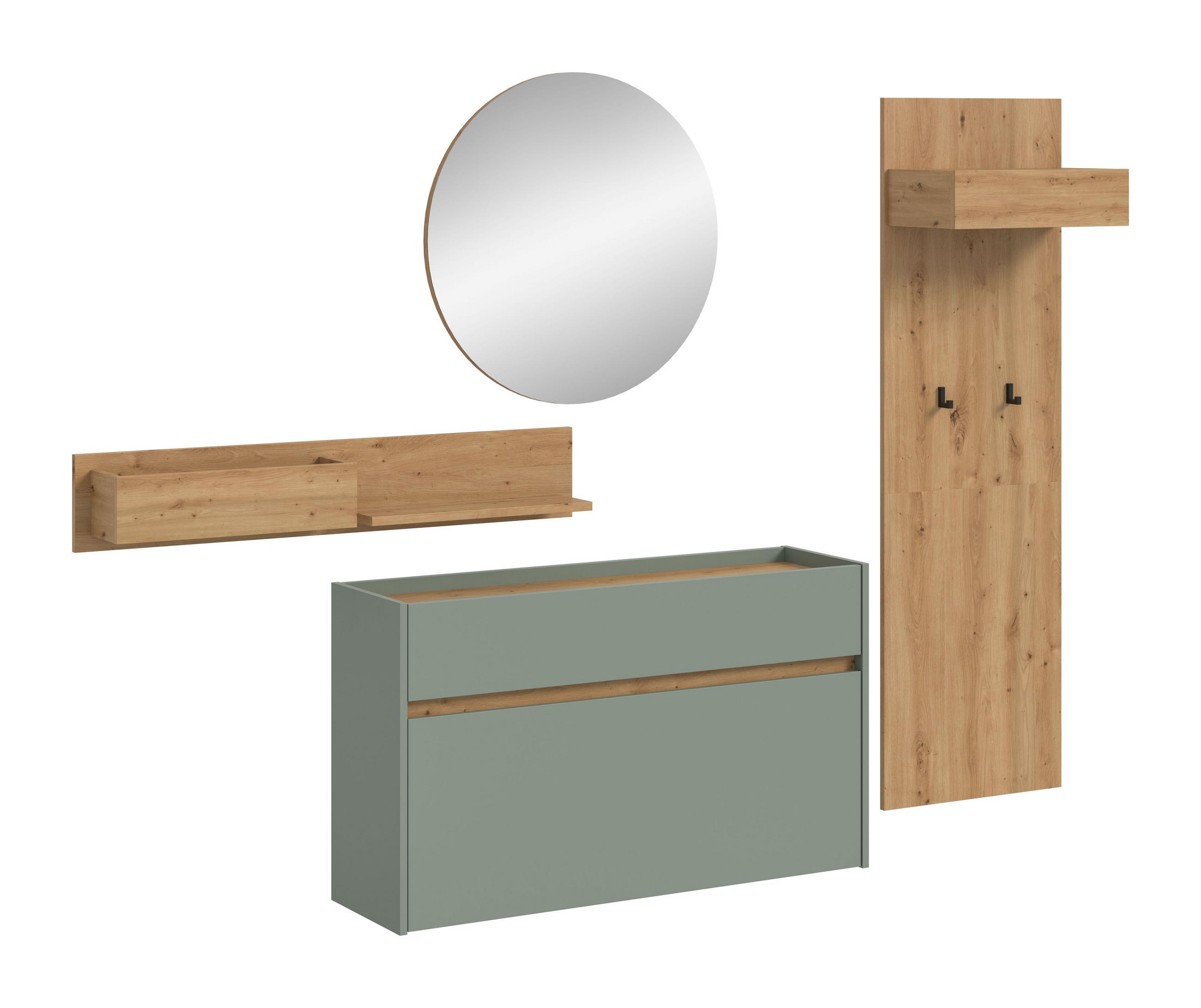GARDEROBE Flow (B/H/T: ca. 205/197/32 cm) 4 tlg. in Salbei/Salbei - Salbeigrün, Holzwerkstoff (205/197/32cm) - Homes & Jones