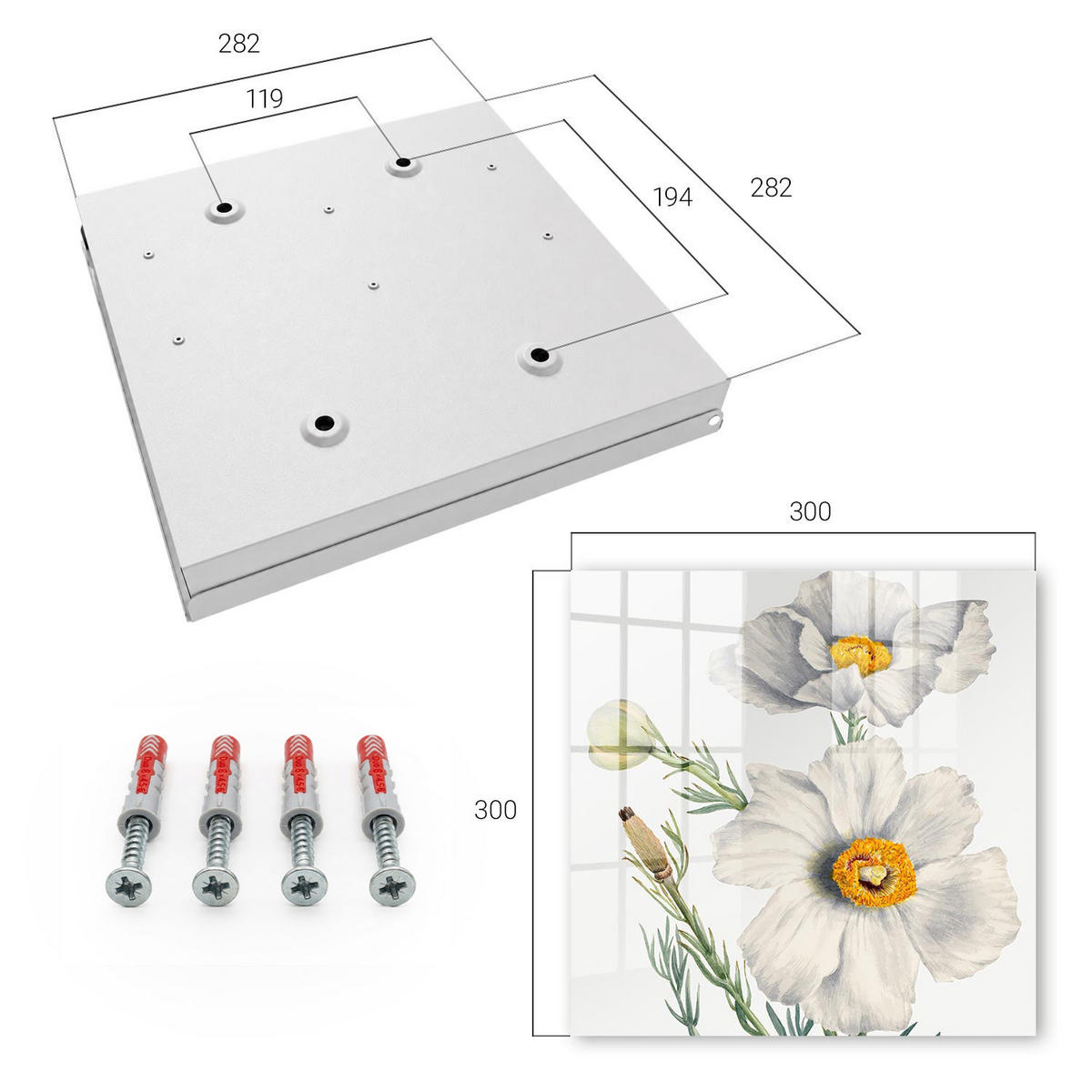 SCHLÜSSELBOX Weiß 30x30 cm – Türöffnung nach rechts - Blumen Natur - Weiß, Metall (30/30/5cm) - TULUP