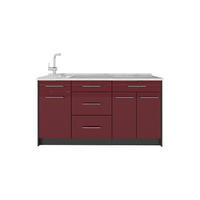 KÜCHENBLOCK Fame-Line, Bordeaux Hochglanz, 150 cm, AP Marmor - Bordeaux/Anthrazit, Holzwerkstoff (150/82/60cm) - Vicco