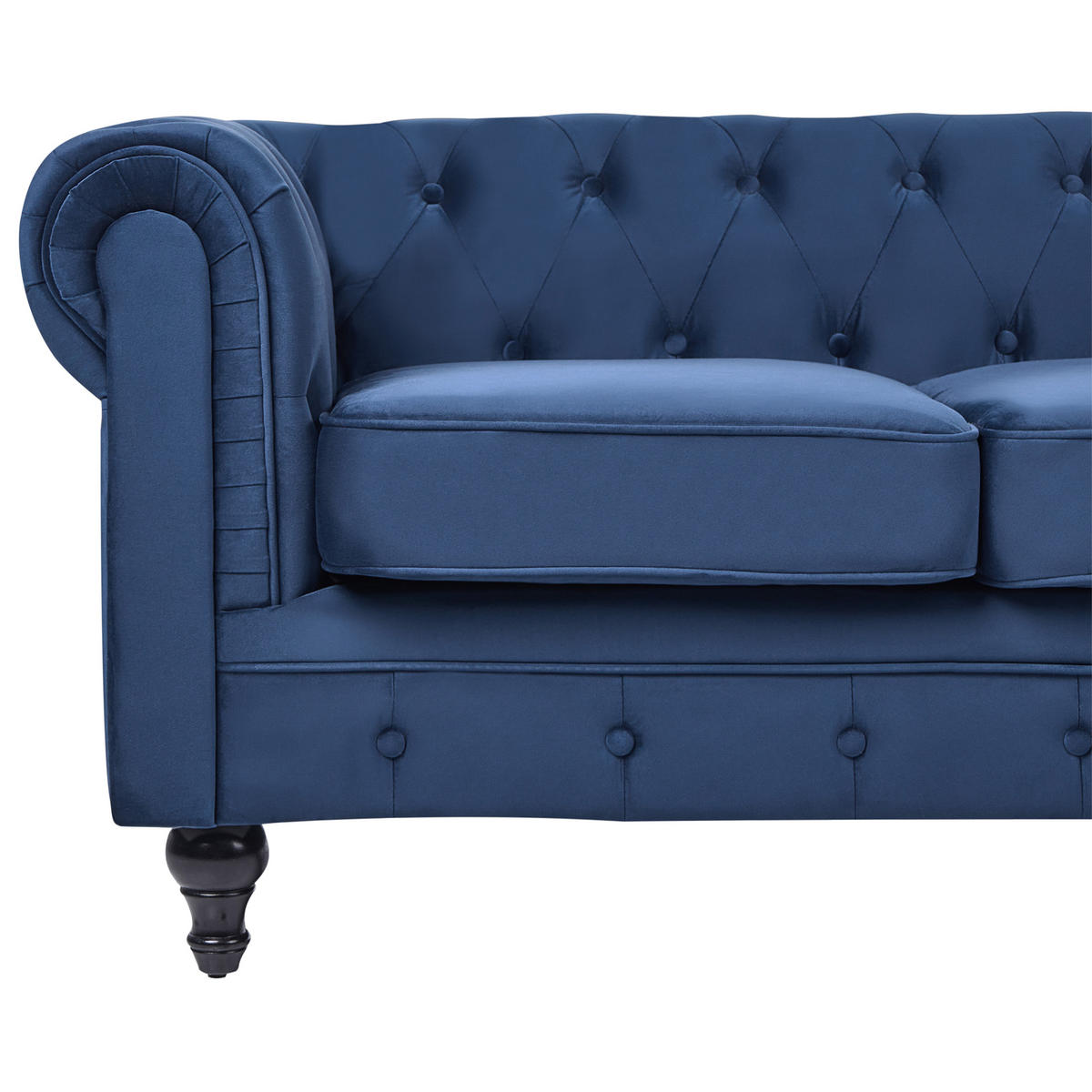 3-SITZER-SOFA Samtstoff Kobaltblau Chesterfield - Hellblau, Textil (201/70/75cm) - Beliani