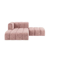 CHAISELONGUE Modulare Mit Hocker, Velvet-Stoff Riviera, Hellrosa, Links, GRAND - Hellrosa, Holz (204/179cm) - Kaiser Möbel