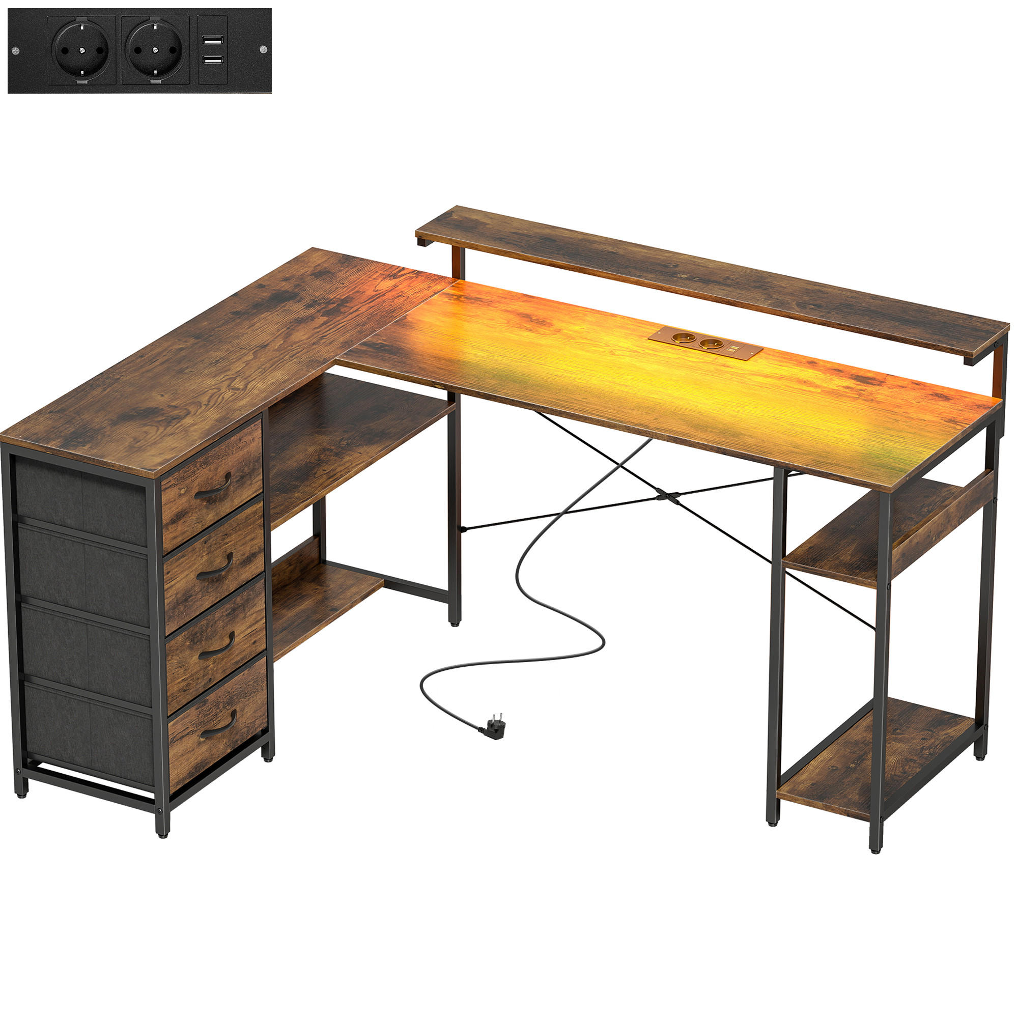 GAMING TISCH aus Spanplatte Stahl Rustikal-Braun - Schwarz/Braun, Holzwerkstoff/Textil (155/110/91.4cm) - HOMCOM