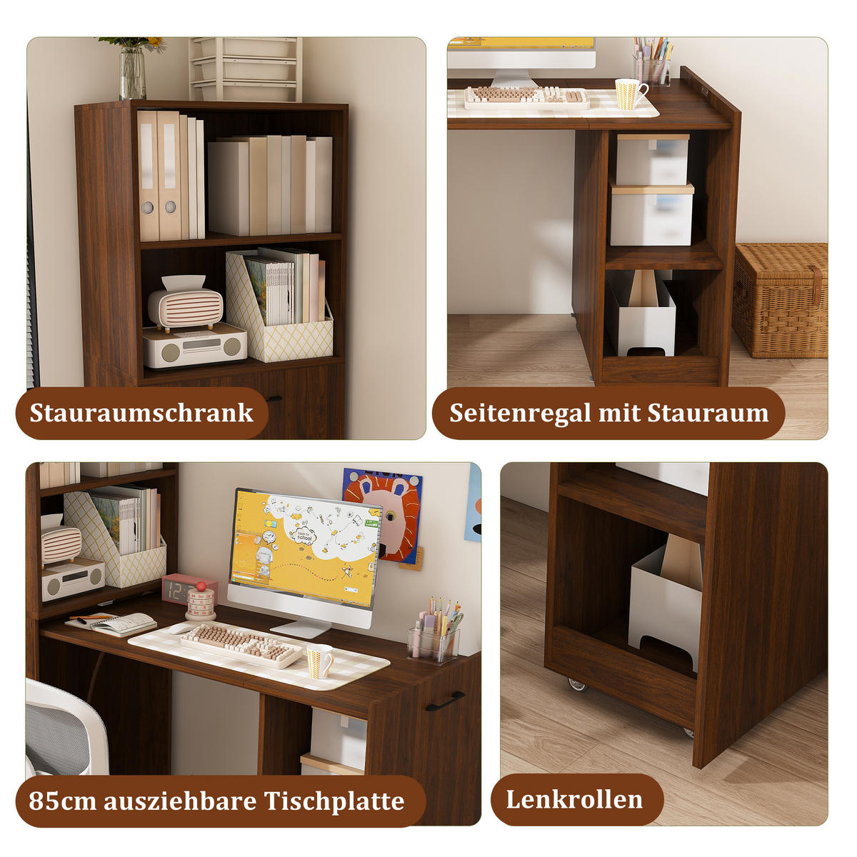 SCHREIBTISCH mit Stauraumschrank platzsparender Klappschreibtisch - Nussbaumfarben, Holzwerkstoff (55/80/136cm) - Gisaae