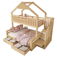 ETAGENBETT Holz 140x200 cm Eichefarben mit Treppenschrank, 2 Schubladen und Giebeldach - Eichefarben, Holz (140/200cm) - Modfu