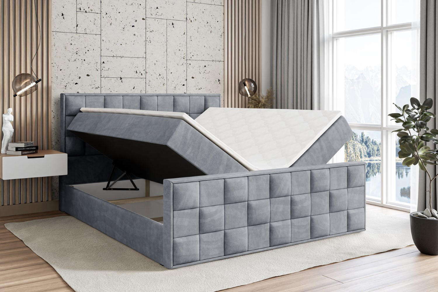 Thumbnail - Altdecor Boxbett, Grau, Holzwerkstoff, Höhe ca. 21 cm, 180x200 cm, Schlafzimmer, Betten, Boxspringbetten