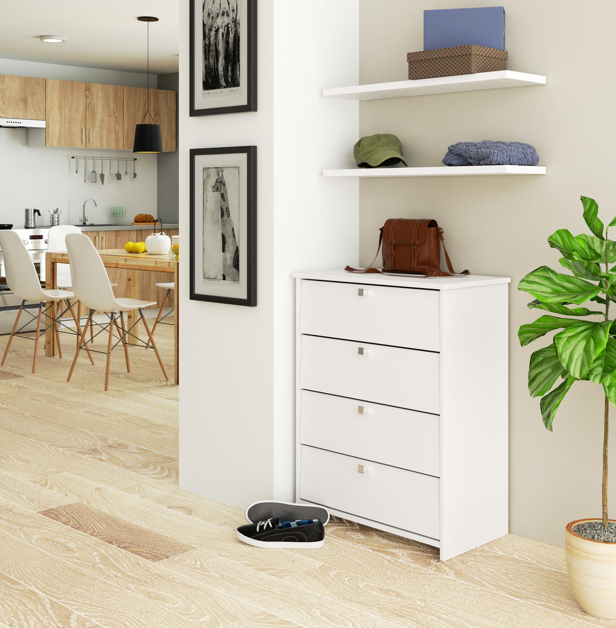 SCHUHSCHRANK Weiß 66x36x85 cm - Silberfarben/Weiß, Holzwerkstoff/Metall (66/85/36cm) - Akord