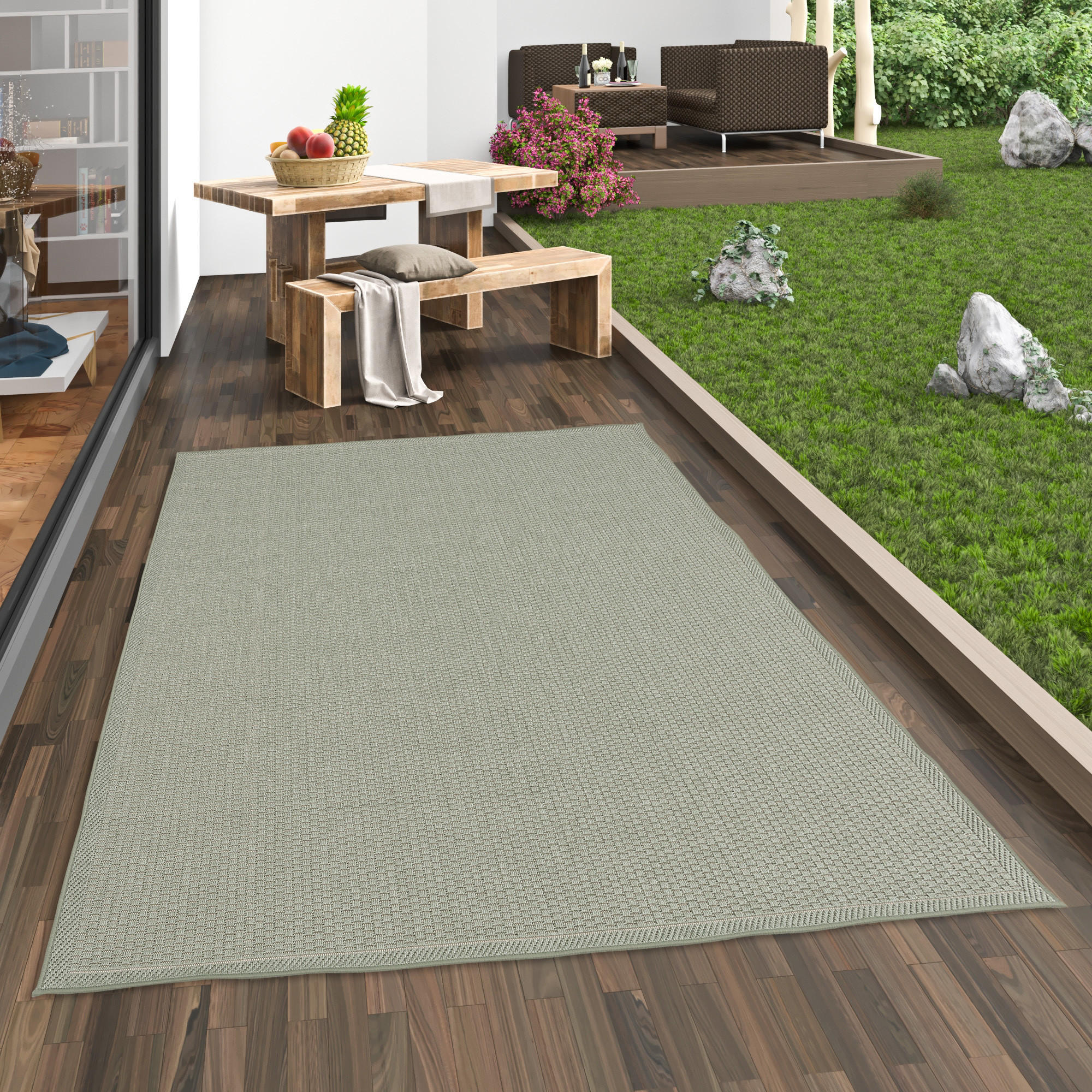 IN & OUTDOOR TEPPICH FLACHGEWEBE MARBELLA UNI - Grün, Textil (80/150cm) - Pergamon