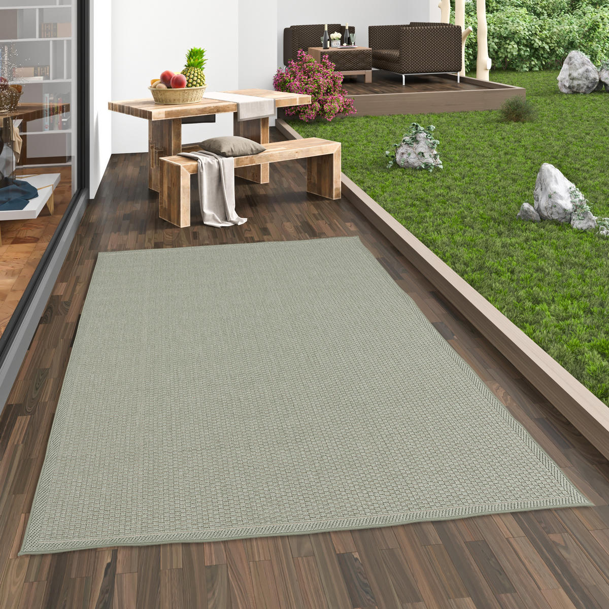 IN & OUTDOOR TEPPICH FLACHGEWEBE MARBELLA UNI - Grün, Textil (80/150cm) - Pergamon