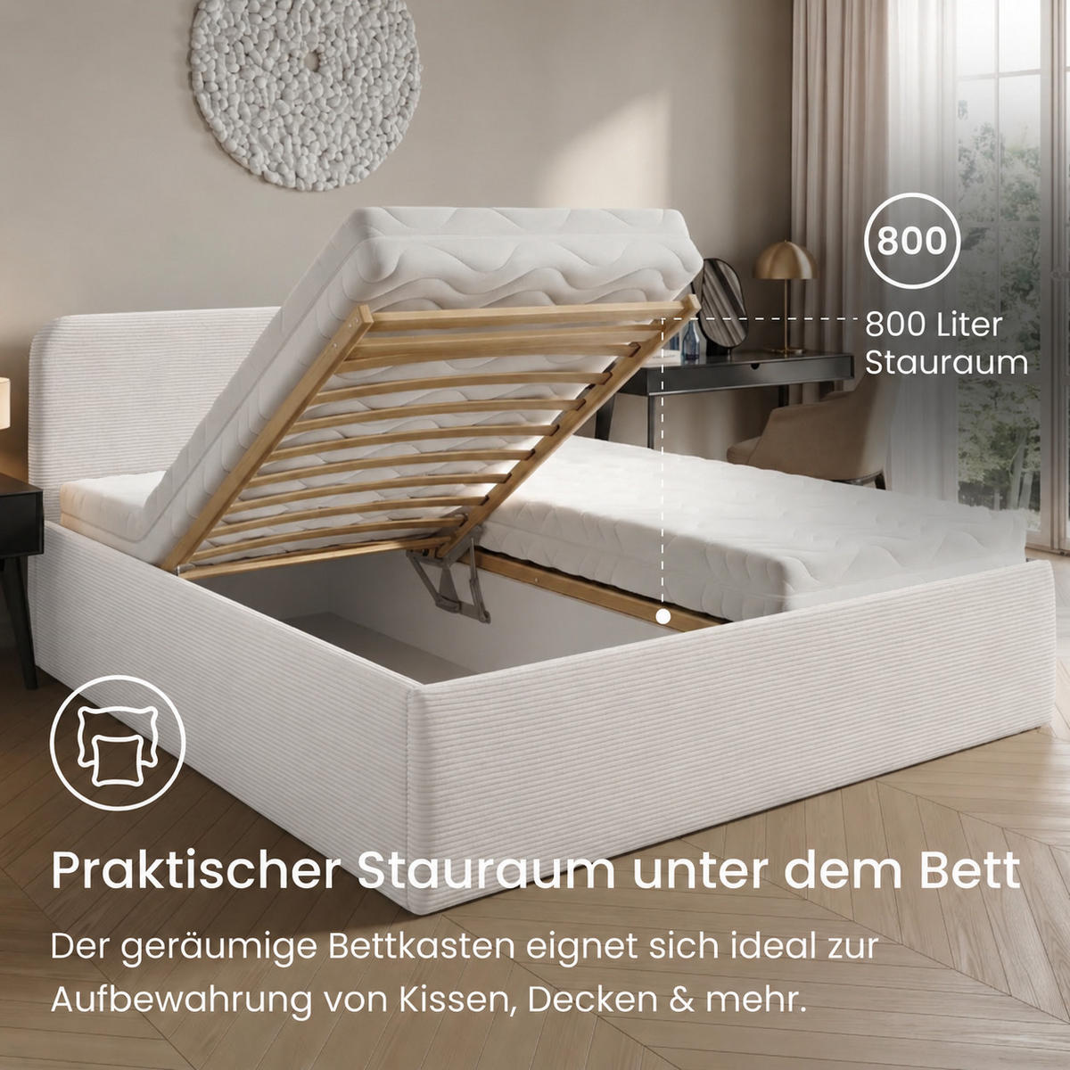 POLSTERBETT mit Bonnell-Matratze 160x200 cm in Weiß - Weiß, Holzwerkstoff/Textil (160/200cm) - Home Collective