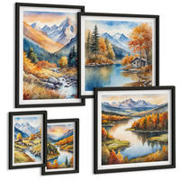 BILDER SET 5er Set - 50x50 cm & 20x30 cm & 40x60 cm Schwarzer Rahmen - Berglandschaft, Flusshütten - Schwarz, Kunststoff (40/60cm) - TULUP
