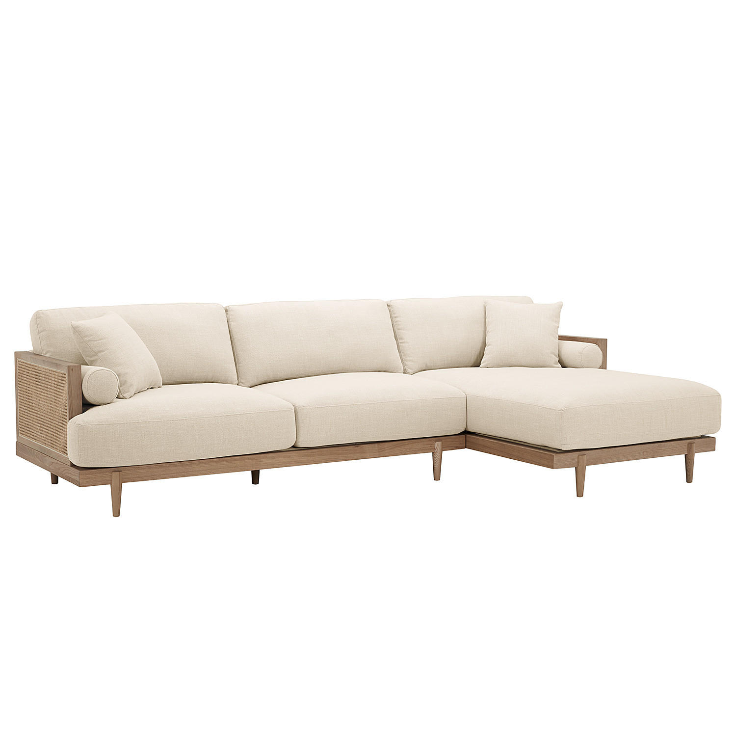 ECKSOFA mit Longchair - Beige - Eschefarben/Hellgrau, Holz/Textil (302/96cm) - home24