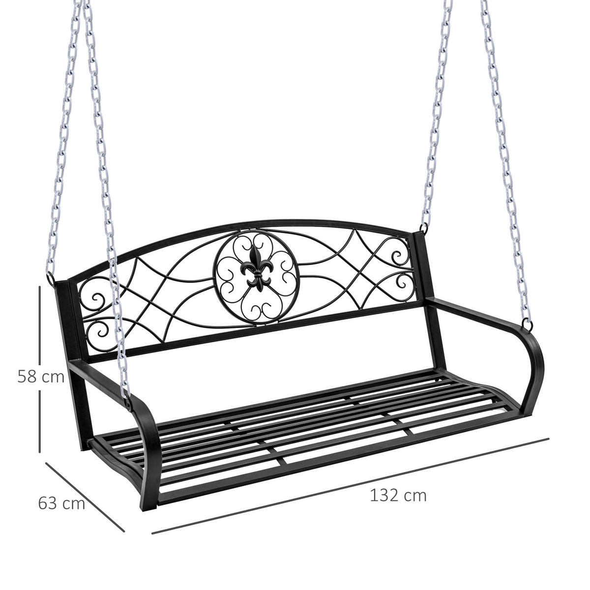 HOLLYWOODSCHAUKEL 2 Sitzer Metall schwarz - Schwarz, Metall (132/58/63cm) - LEBENLANG