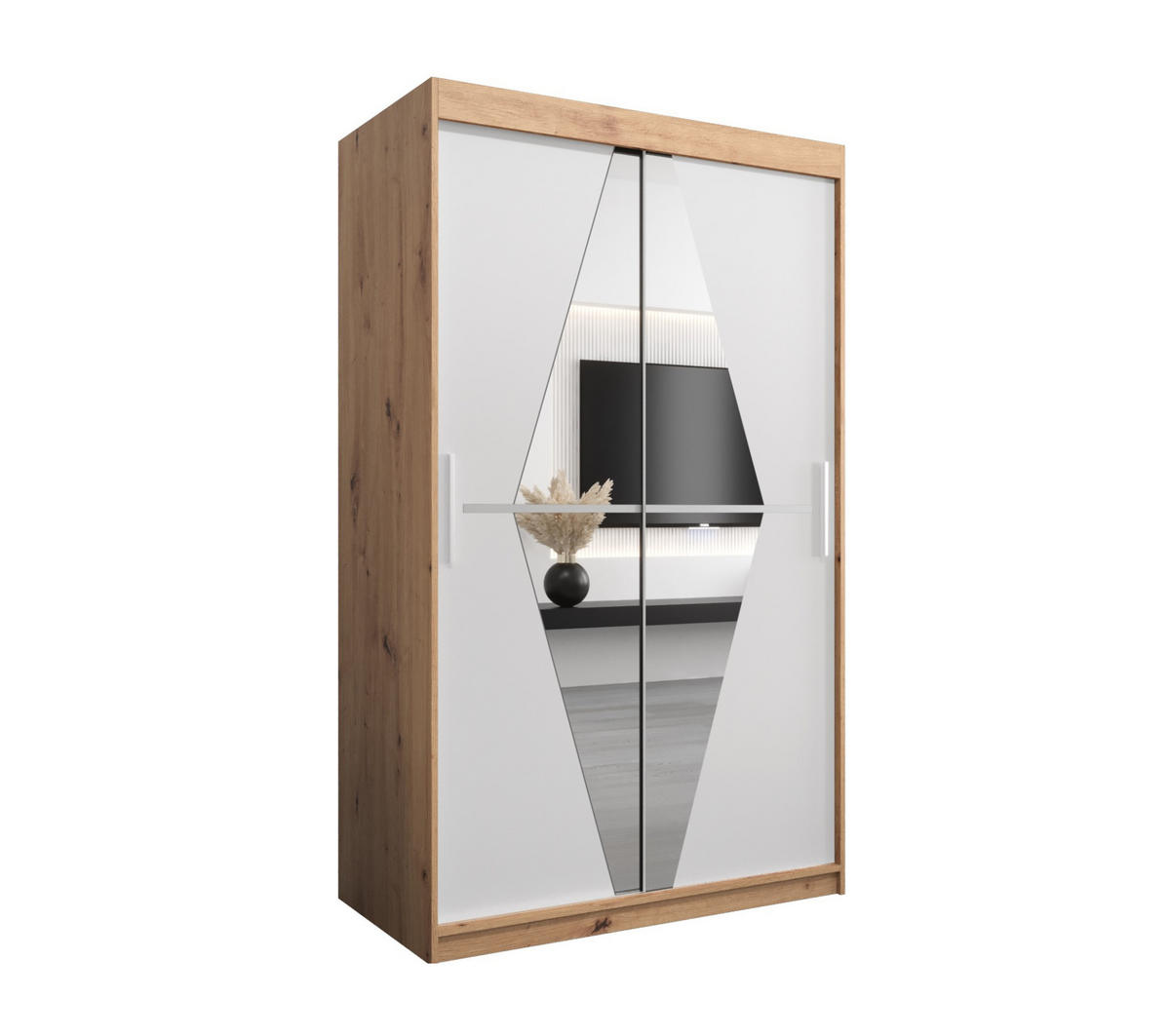 SCHWEBETÜRENSCHRANK 200/120/62 2-türig - Silberfarben/Weiß, Holz/Kunststoff (120/200/62cm) - Abiks Möbel
