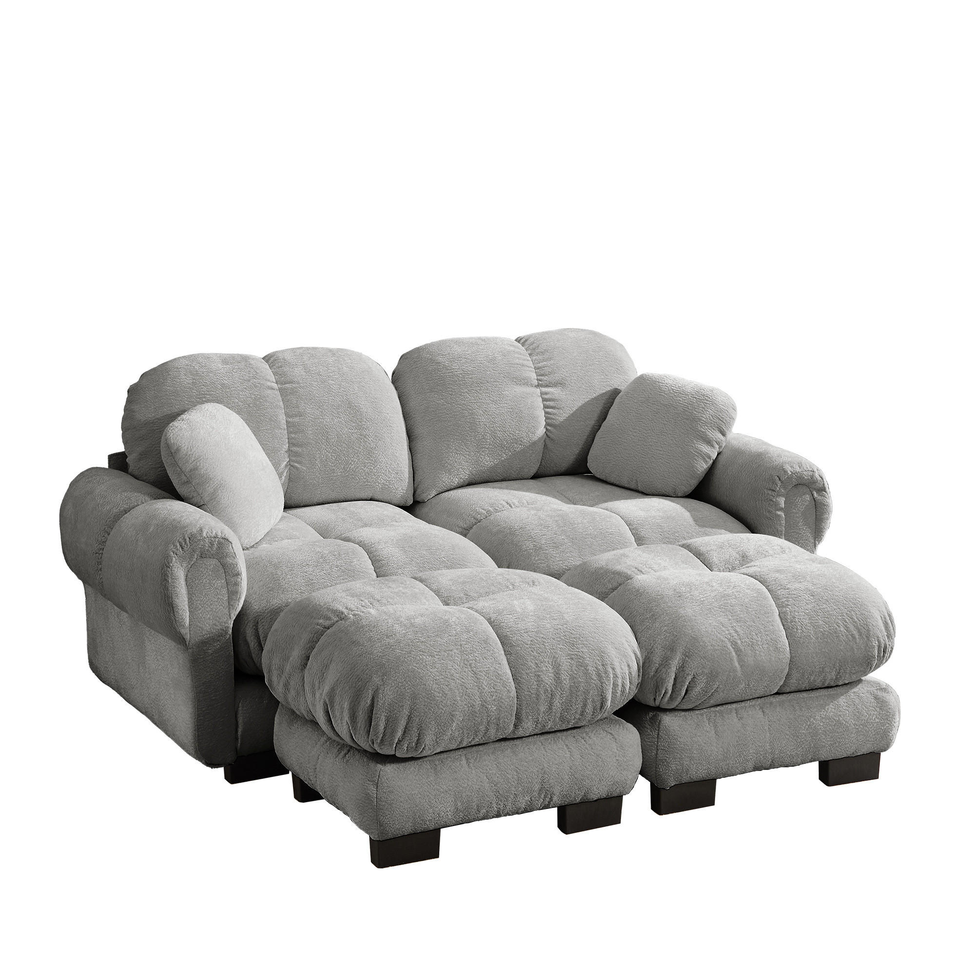 SOFA 190/149/90 cm in Hellgrau aus Chenille mit flexibler Kombination - Hellgrau, Textil (149/90/190cm) - Flora Grace