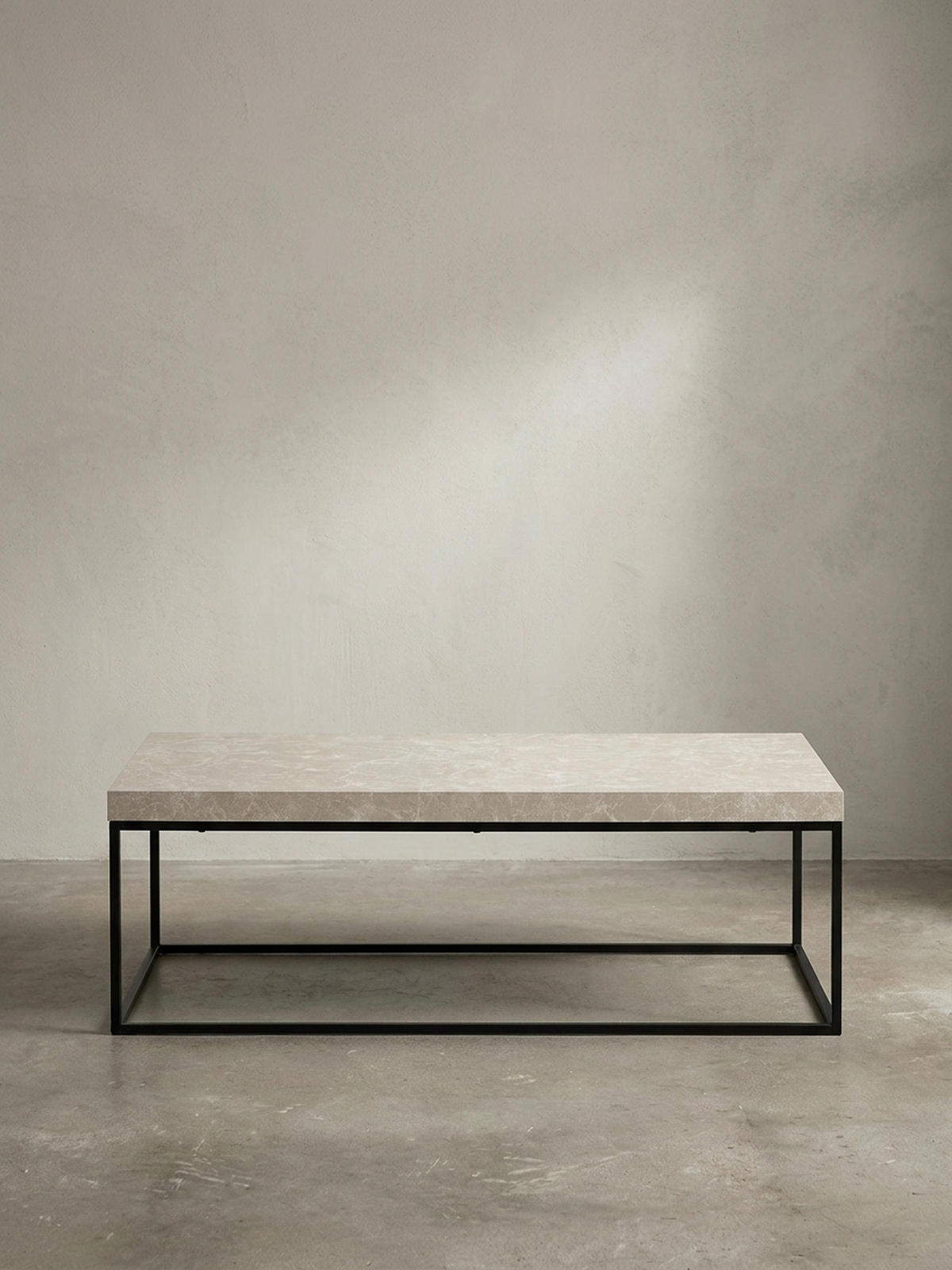 COUCHTISCH in Stein-Optik mit Metallbeinen, Modernes Design, Rechteckig, Groß, Beige 120x60x38 cm - Beige/Schwarz, Holzwerkstoff/Metall (60/120/38cm) - KADIMA DESIGN