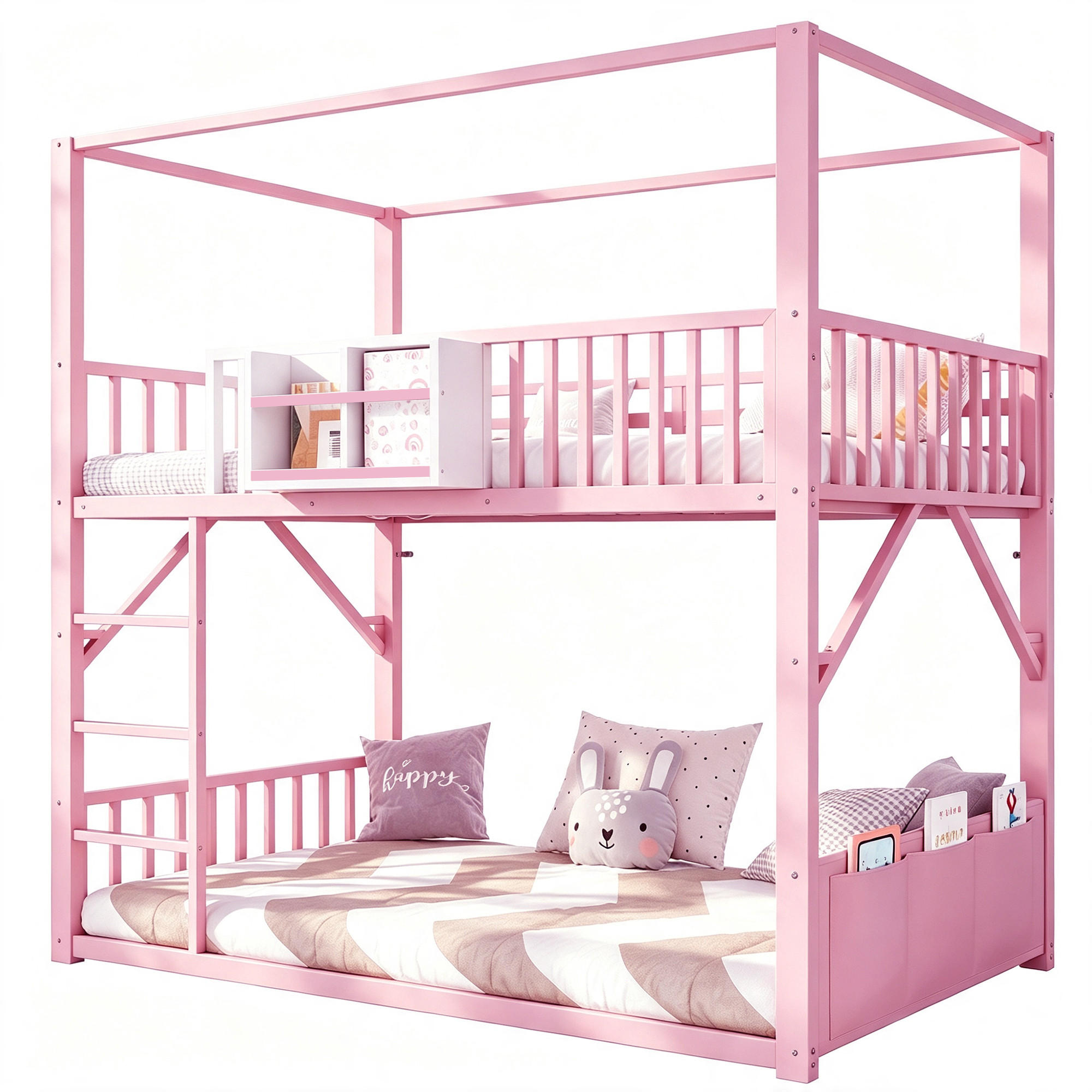 METALL-ETAGENBETT 90 x 200 cm mit Dachkonstruktion, Rosa - Pink, Metall (90/200cm) - FLIEKS