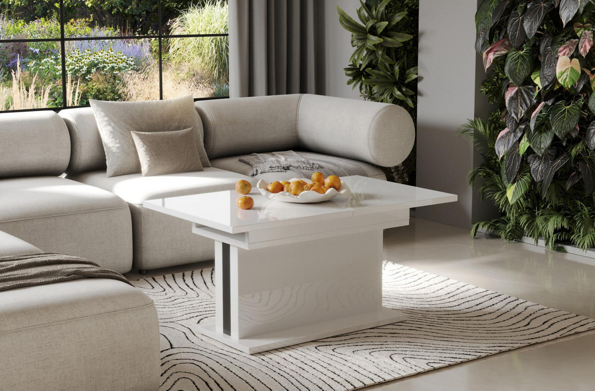 COUCHTISCH Solaris höhenverstellbar ausziehbar - Weiß Hochglanz, Holzwerkstoff (110/65/58cm) - Endo-Moebel