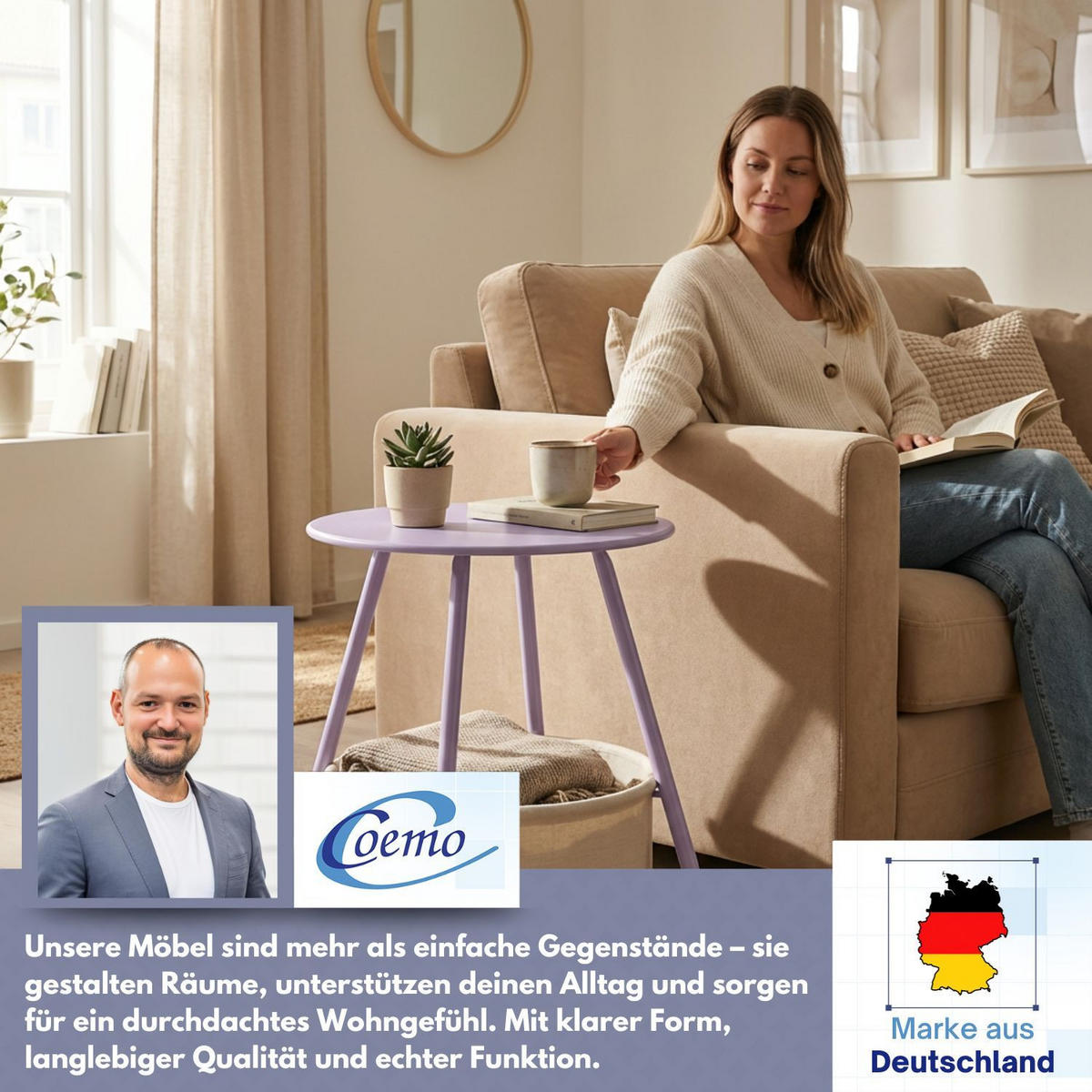 COUCHTISCH KOSI Metall mit Aufbewahrungskorb Canvas Lila - Lila, Metall (50/50/45cm) - Coemo