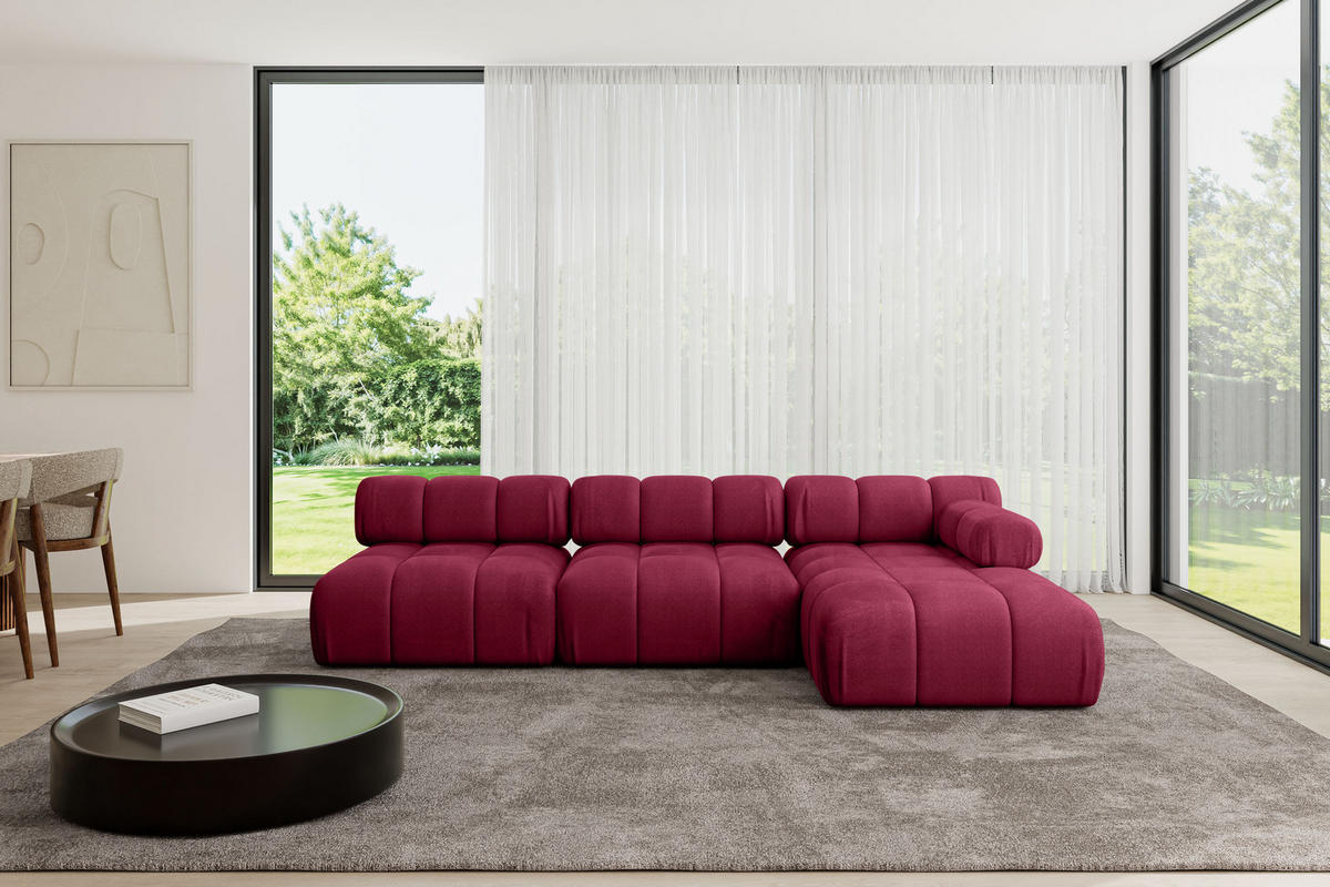 ECKSOFA modulares Sofa Razon-L2 - 285x160x70 cm Bordeauxrot Velours - Bordeaux, Holzwerkstoff/Textil (285/160cm) - ALTDECOR