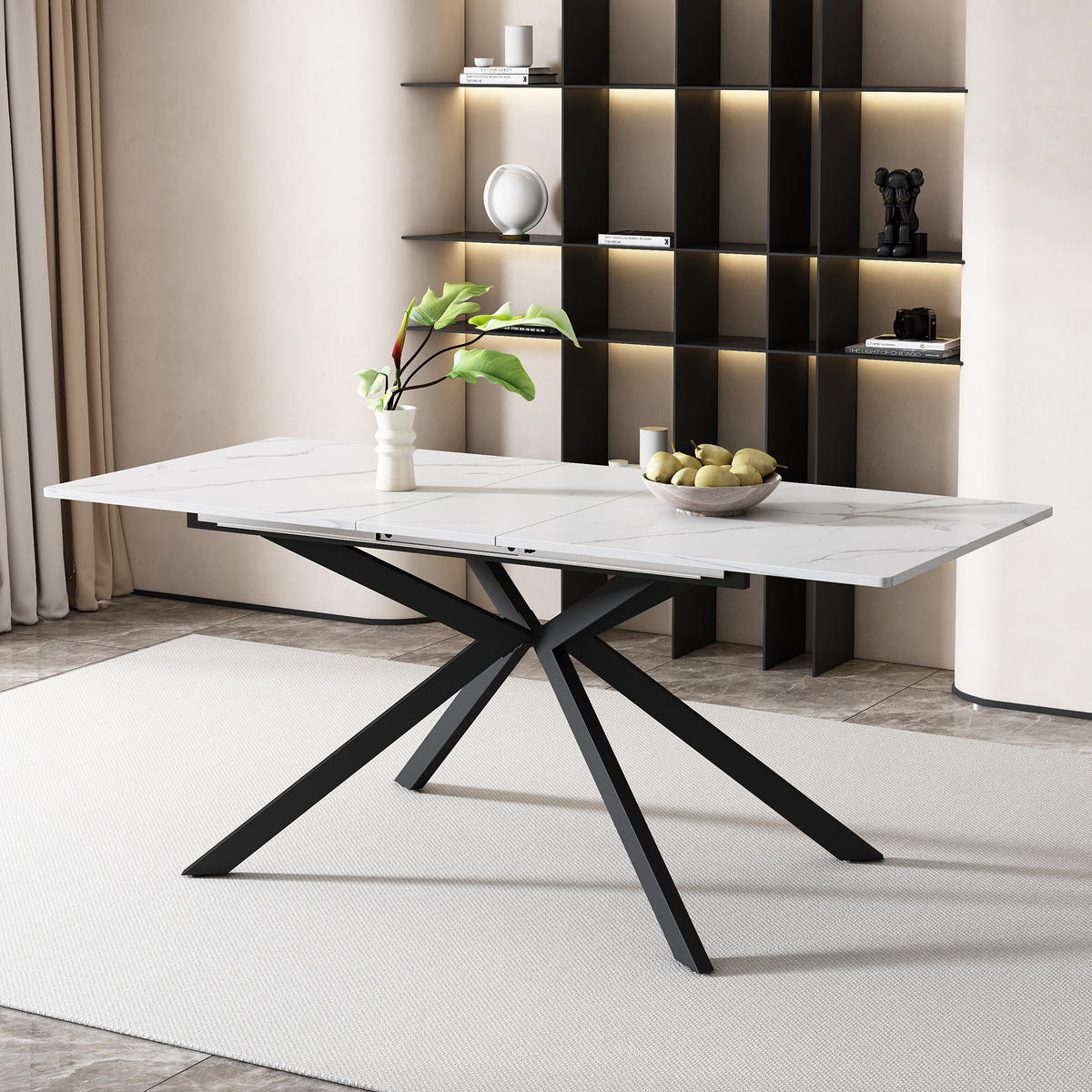 ESSTISCH 150/180 cm Schwarz-Weiß aus MDF mit Ausziehfunktion - Schwarz, Holzwerkstoff (180/70/75.5cm) - OKMYHOME